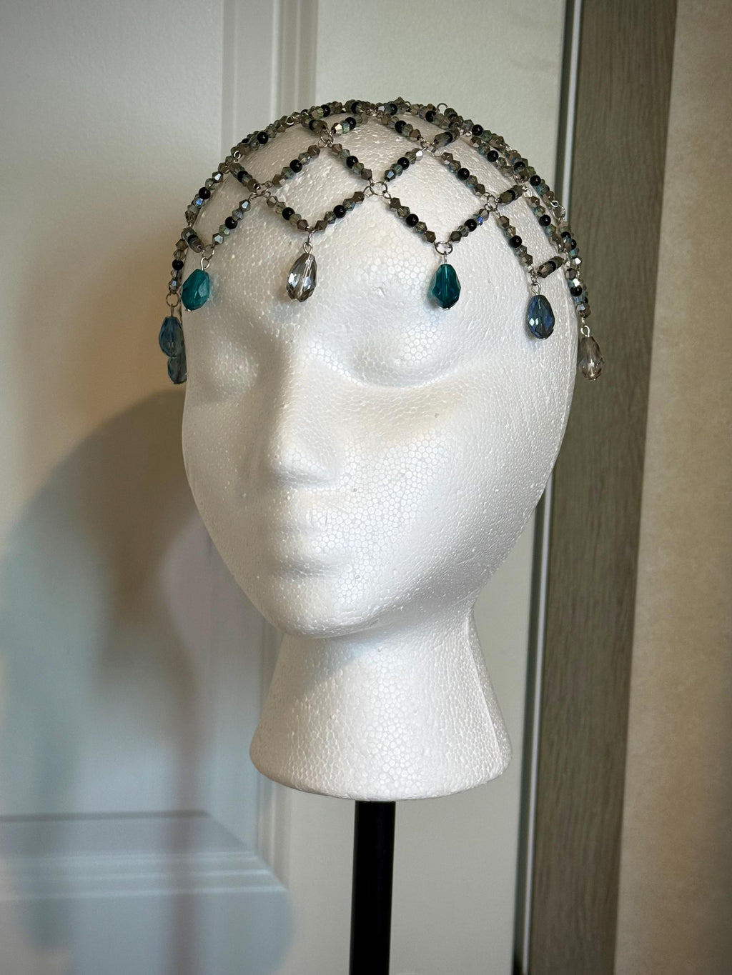 Siren Call Black Jasper Beaded Juliet Cap, Handcrafted Jewelry For Elegant Gift