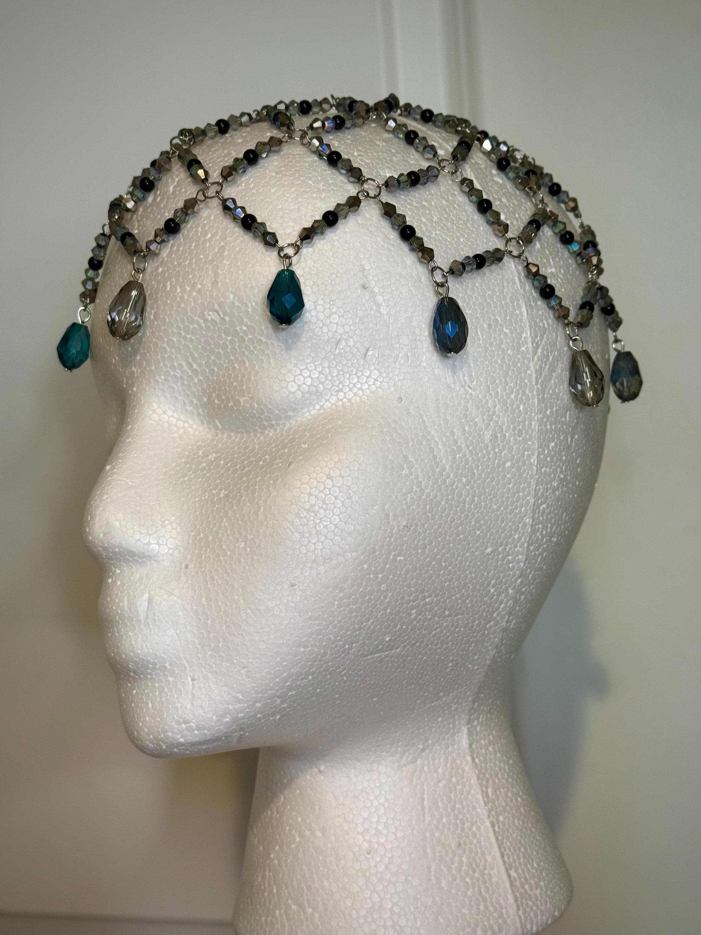 Siren Call Black Jasper Beaded Juliet Cap, Handcrafted Jewelry For Elegant Gift