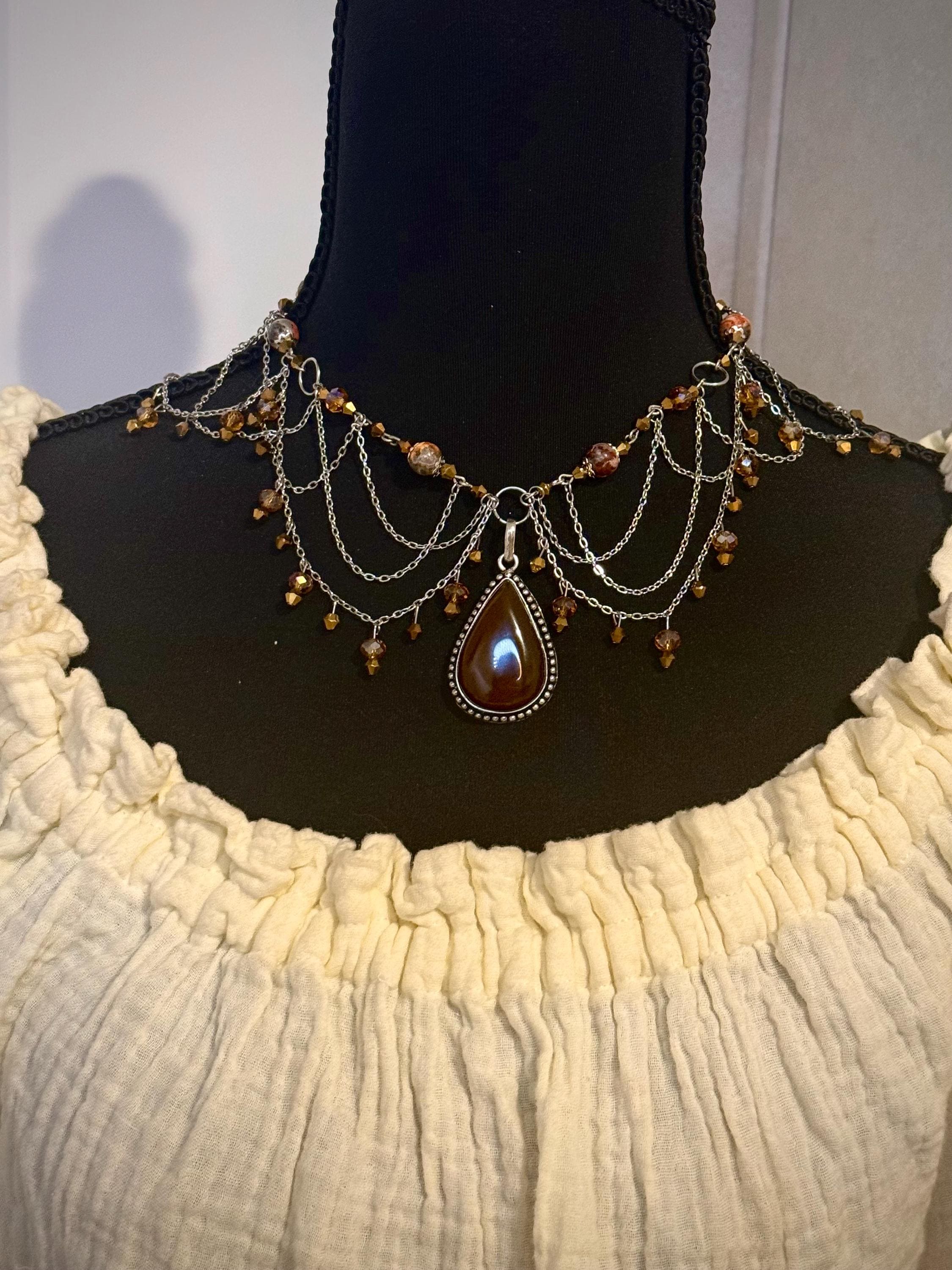 Fire Embers Leopard Jasper Crystal Necklace, Handcrafted Jewelry For Elegant Gift