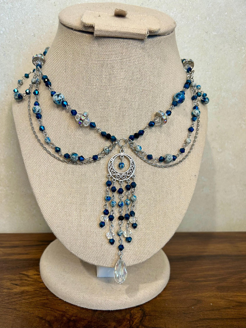 Ocean Waves K2 Crystal Necklace, Stunning Handmade Blue-White Stone Jewelry for Elegance, Perfect Gift for Nature Lovers