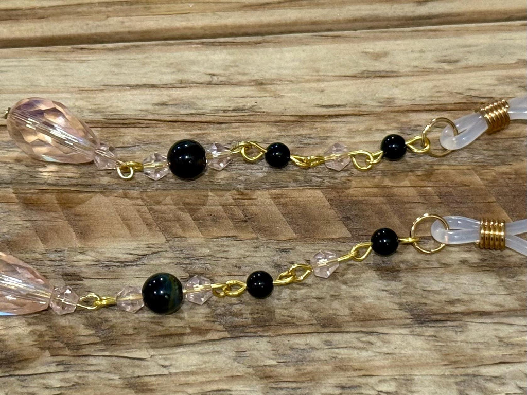 Posh Pixie Onyx Crystal Eyeglass Charms, Elegant Beaded Accessory for Reading Glasses