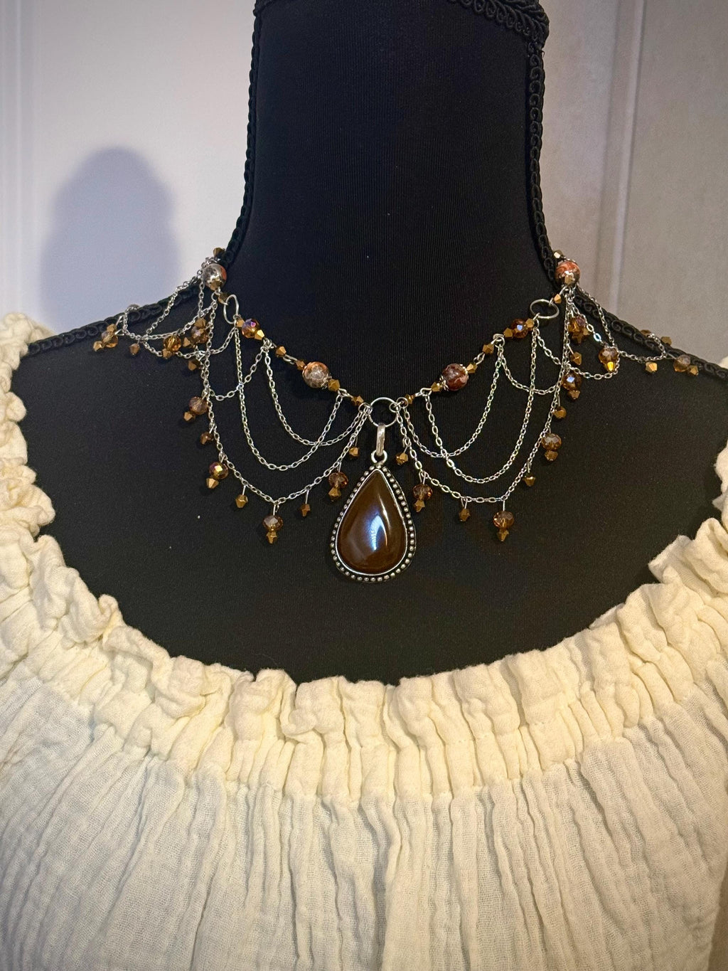 Fire Embers Leopard Jasper Crystal Necklace, Handcrafted Jewelry For Elegant Gift