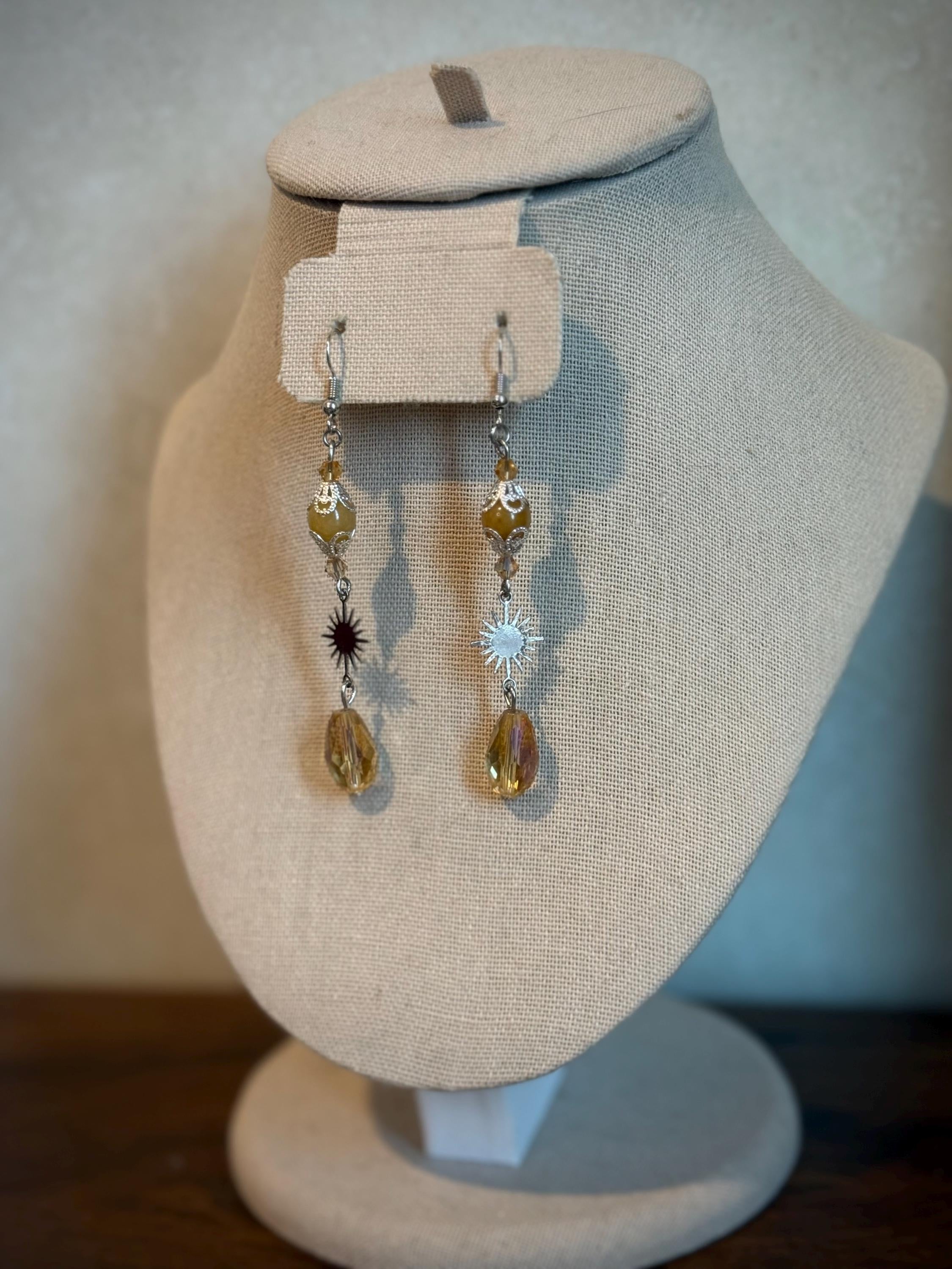Solar Flare Yellow Jade Crystal Earrings, Dangle Earrings for Casual or Formal Wear