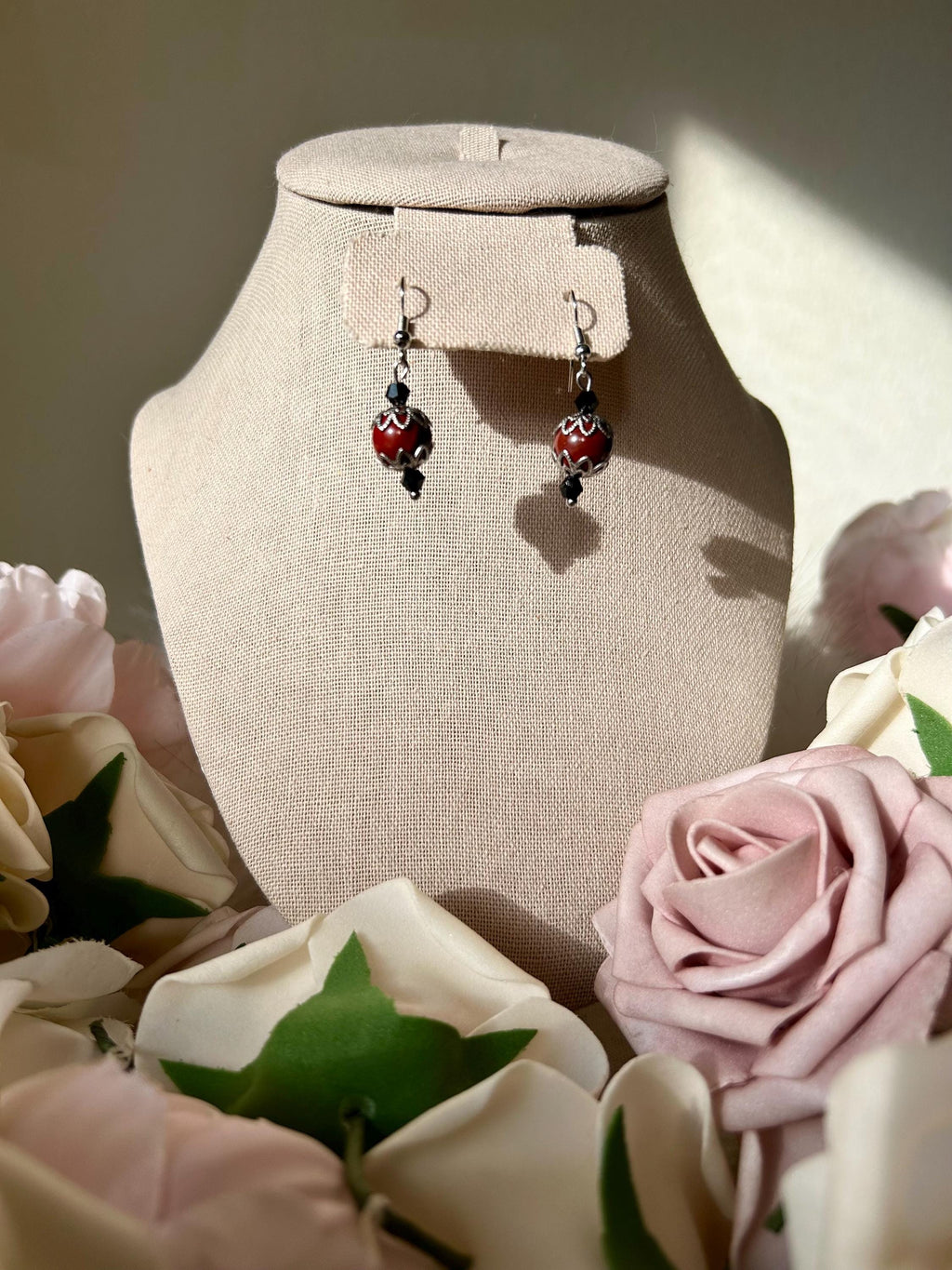 Vampire Kisses Earrings, Handmade Apple Jasper Crystal Earrings for Spooky Season
