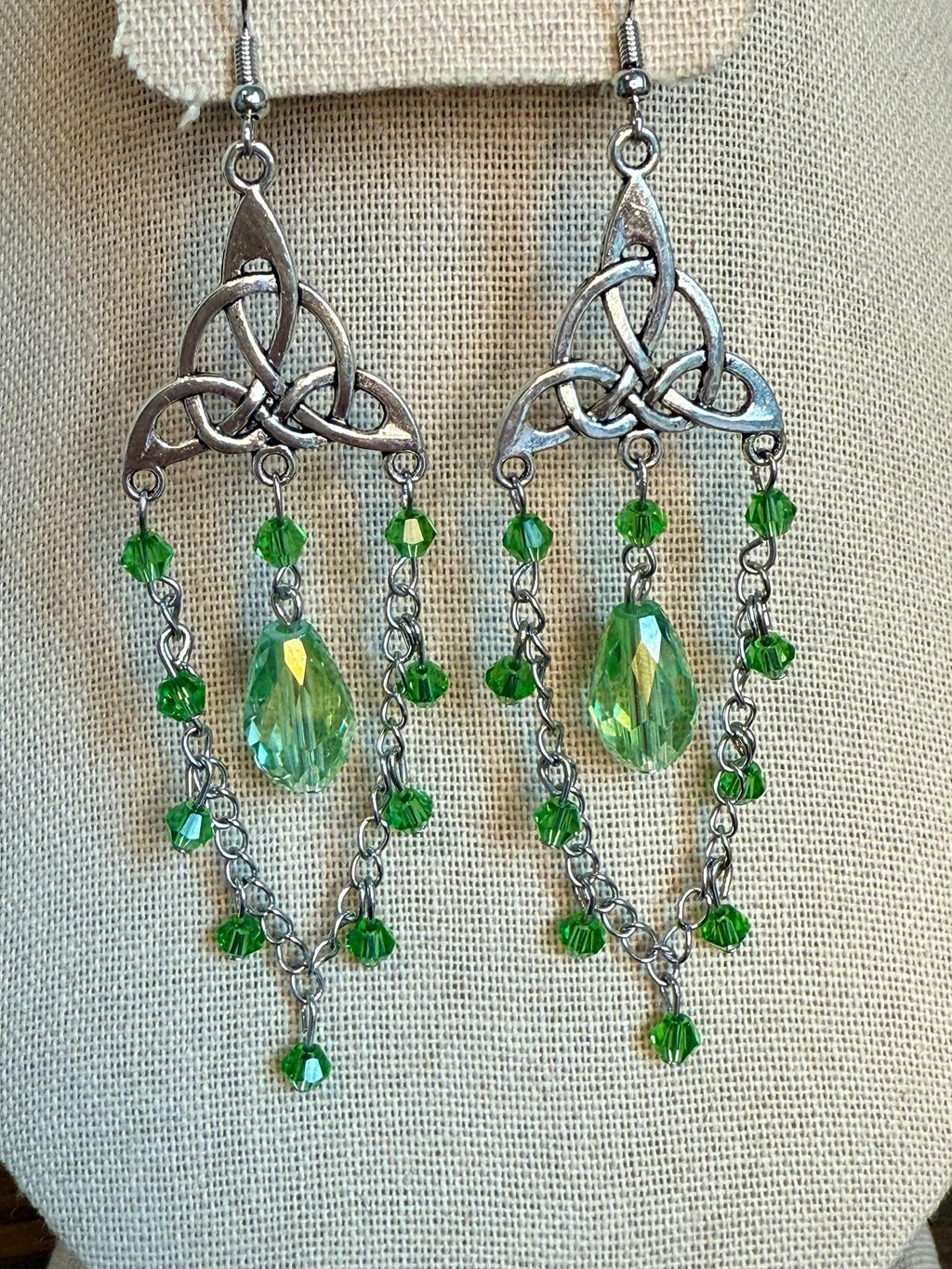 Handmade Celtic Knot Crystal Dangle Earrings, Fantasy Jewelry