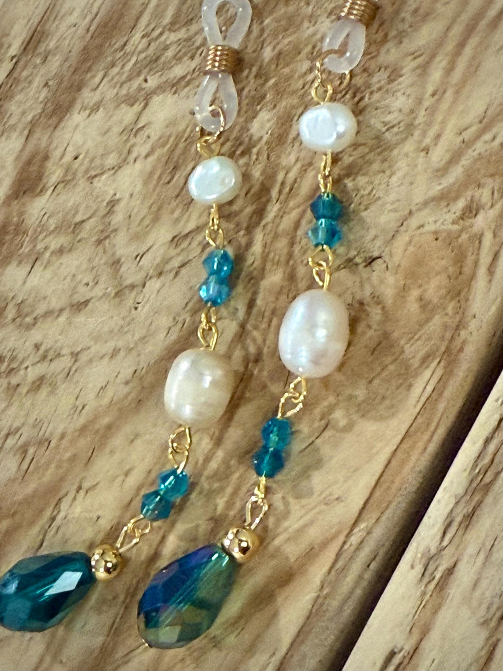 Mermaid Pearls Crystal Eyeglass Charms, Nautical Beaded Eyewear Accessory, Gift for Ocean Lovers