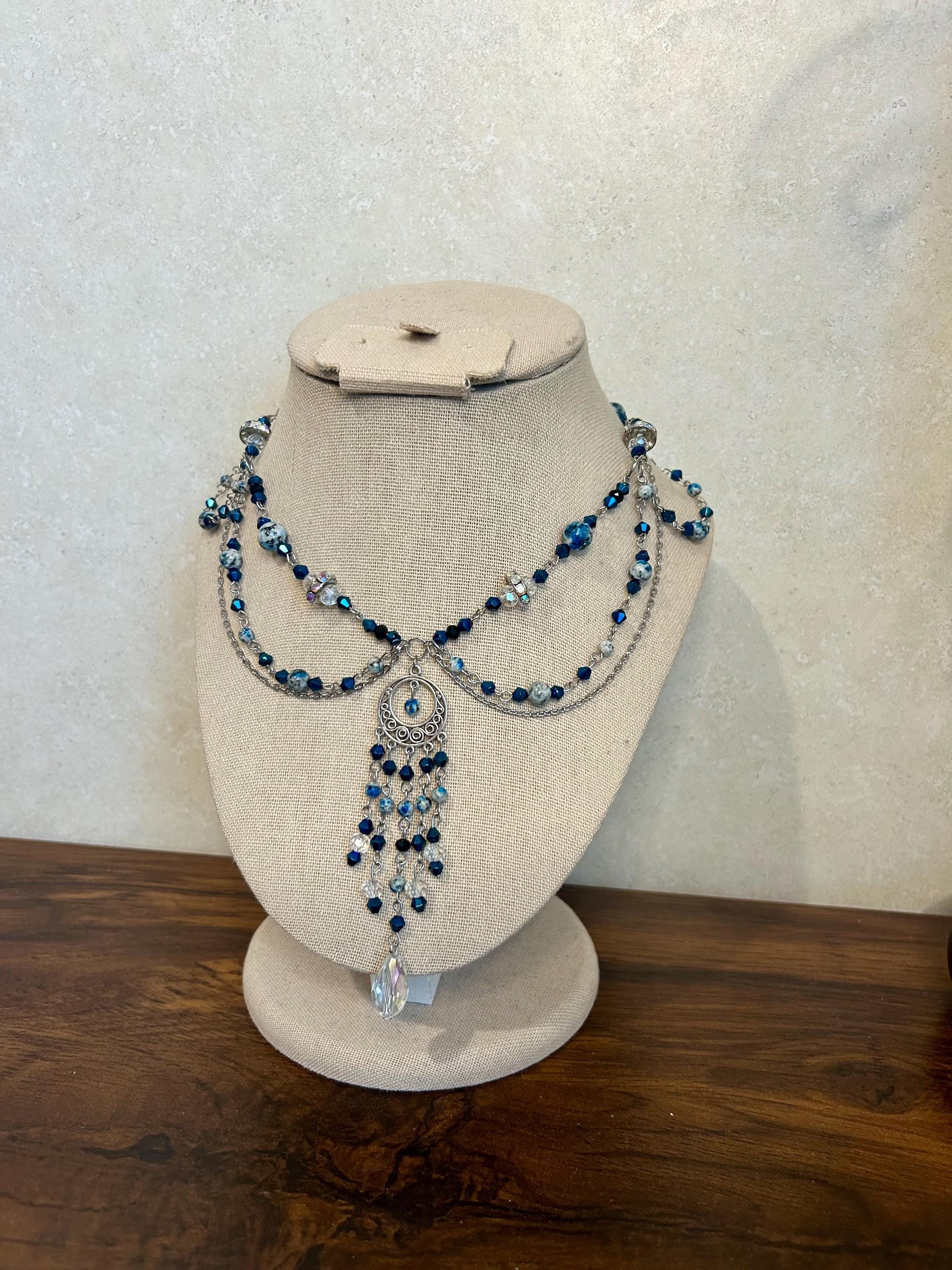 Ocean Waves K2 Crystal Necklace, Stunning Handmade Blue-White Stone Jewelry for Elegance, Perfect Gift for Nature Lovers