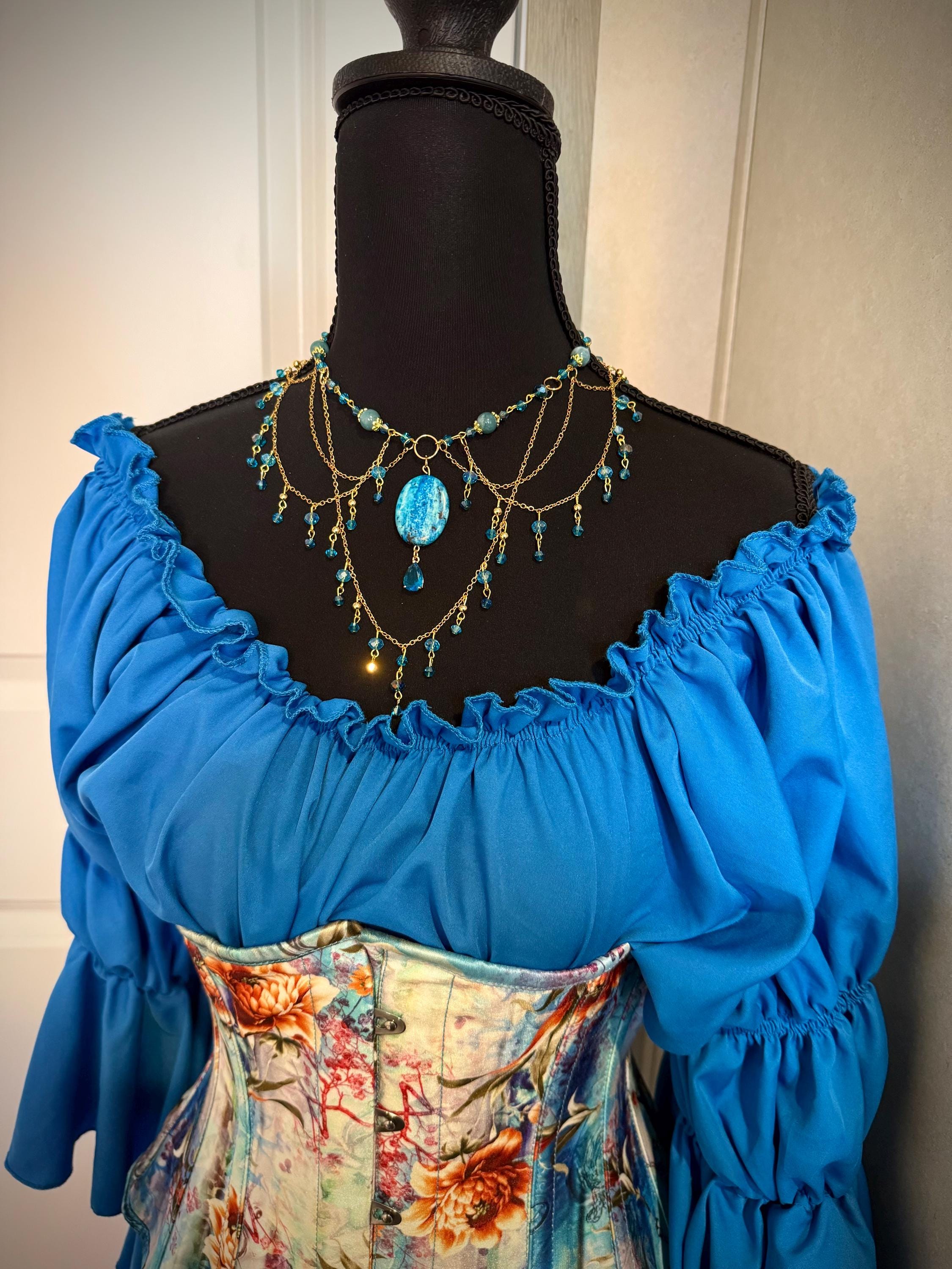 Lady of the Sea Blue Chalcedony and Howlite Crystal Necklace, Mermaid Vibes for Seaside Lovers