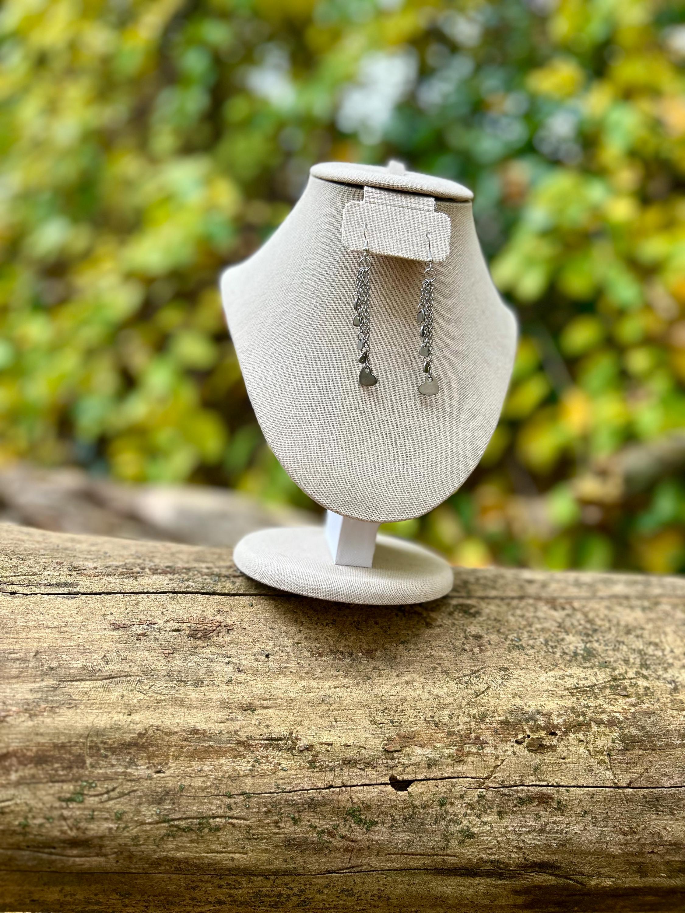 Cascading Silver Heart Earrings, Charming silver drops for added elegance