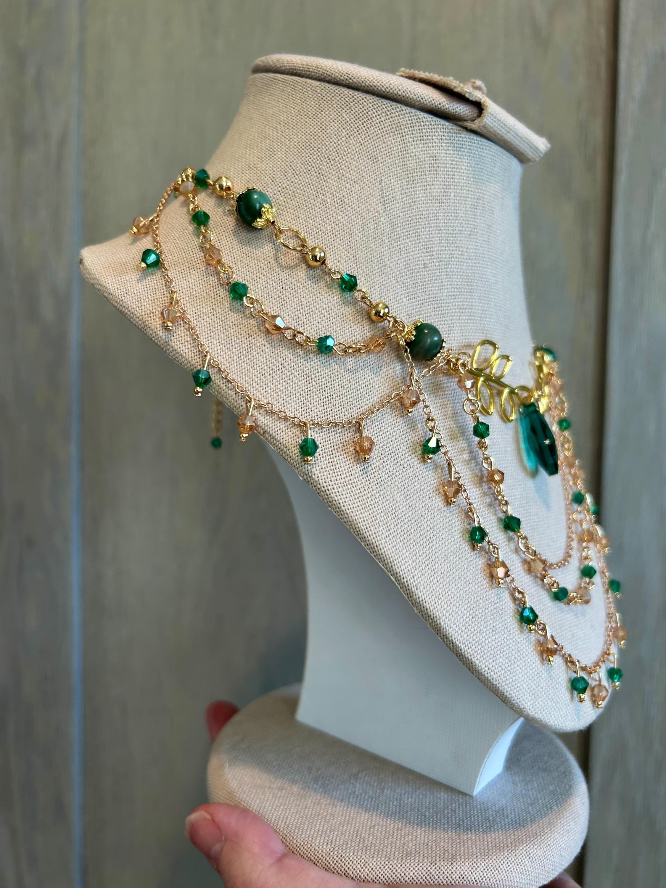 Golden Goddess Verdite Crystal Necklace, Handmade Crystal Choker for all Fantasy Lovers