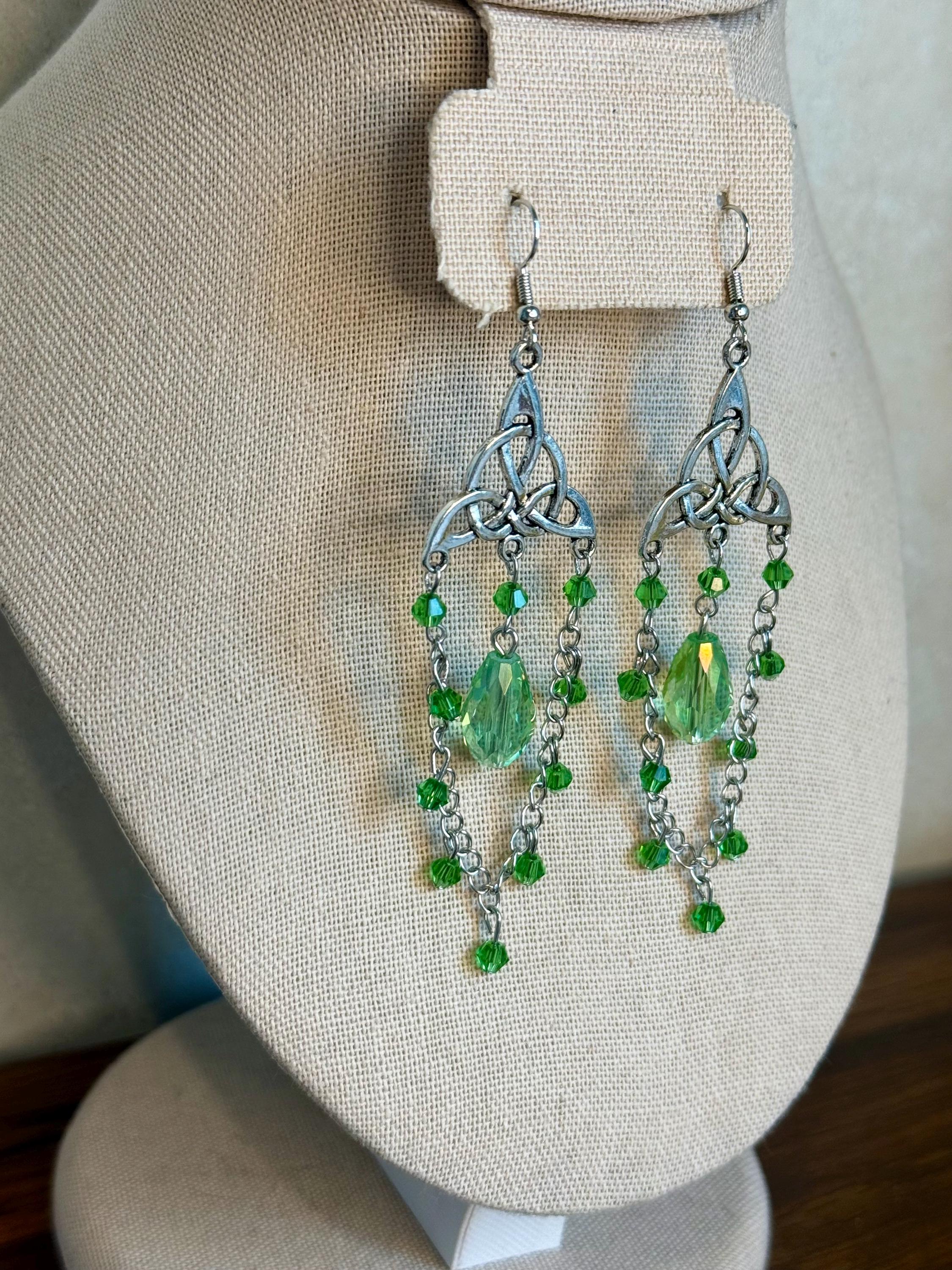 Handmade Celtic Knot Crystal Dangle Earrings, Fantasy Jewelry