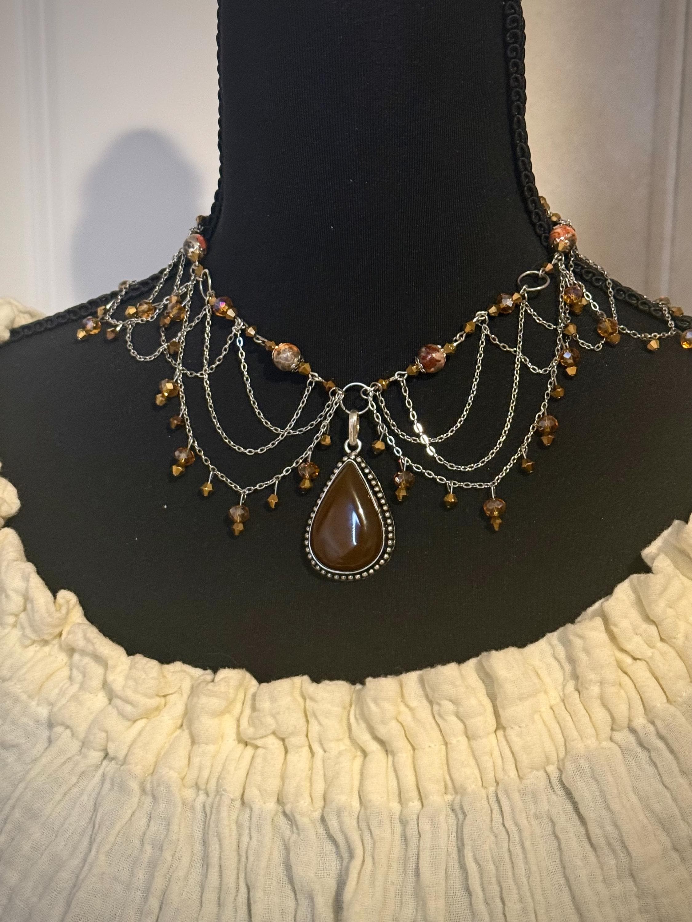 Fire Embers Leopard Jasper Crystal Necklace, Handcrafted Jewelry For Elegant Gift