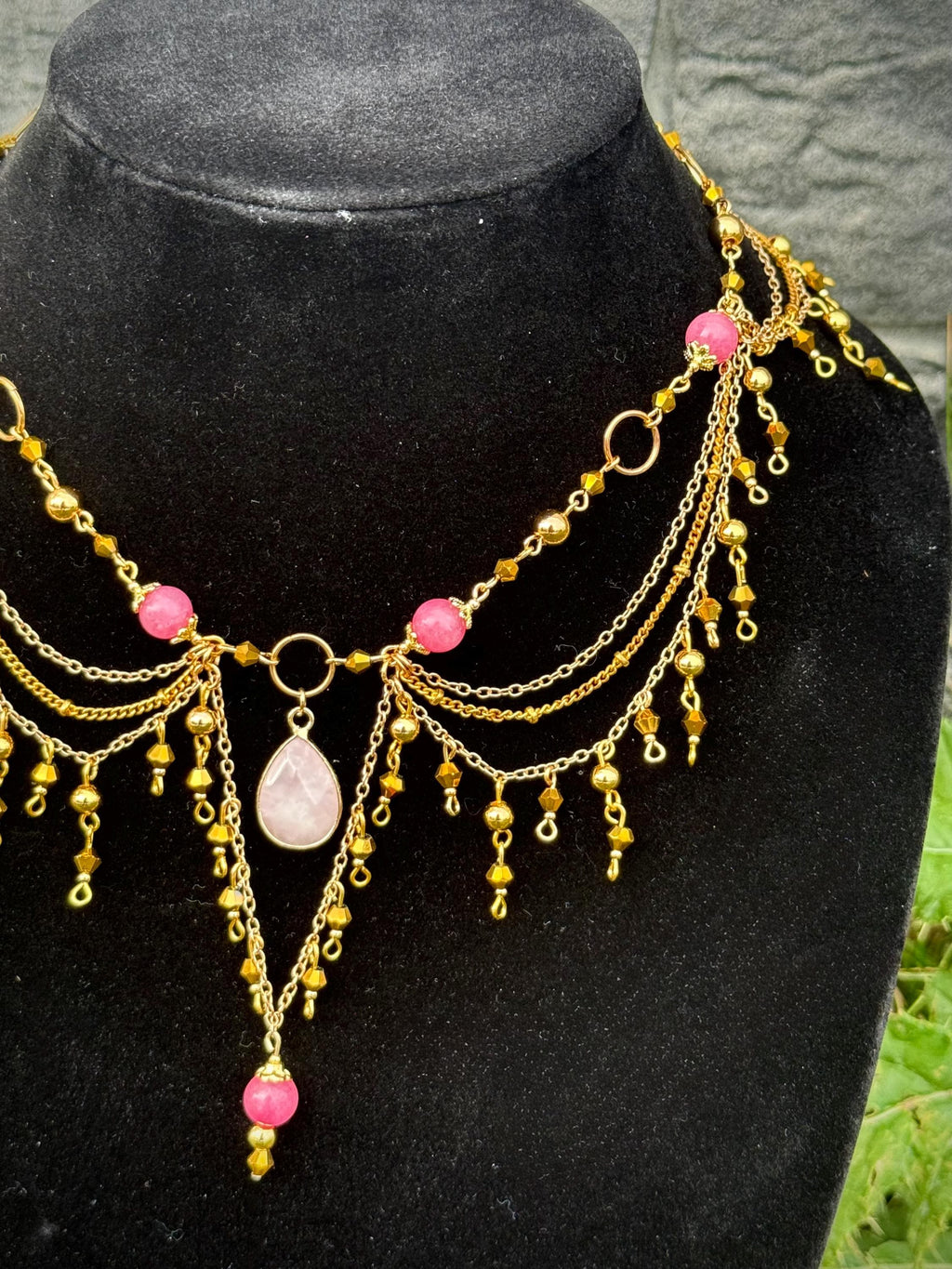 Golden Quartz Rhodochrosite Necklace, Handcrafted Gemstone Jewelry