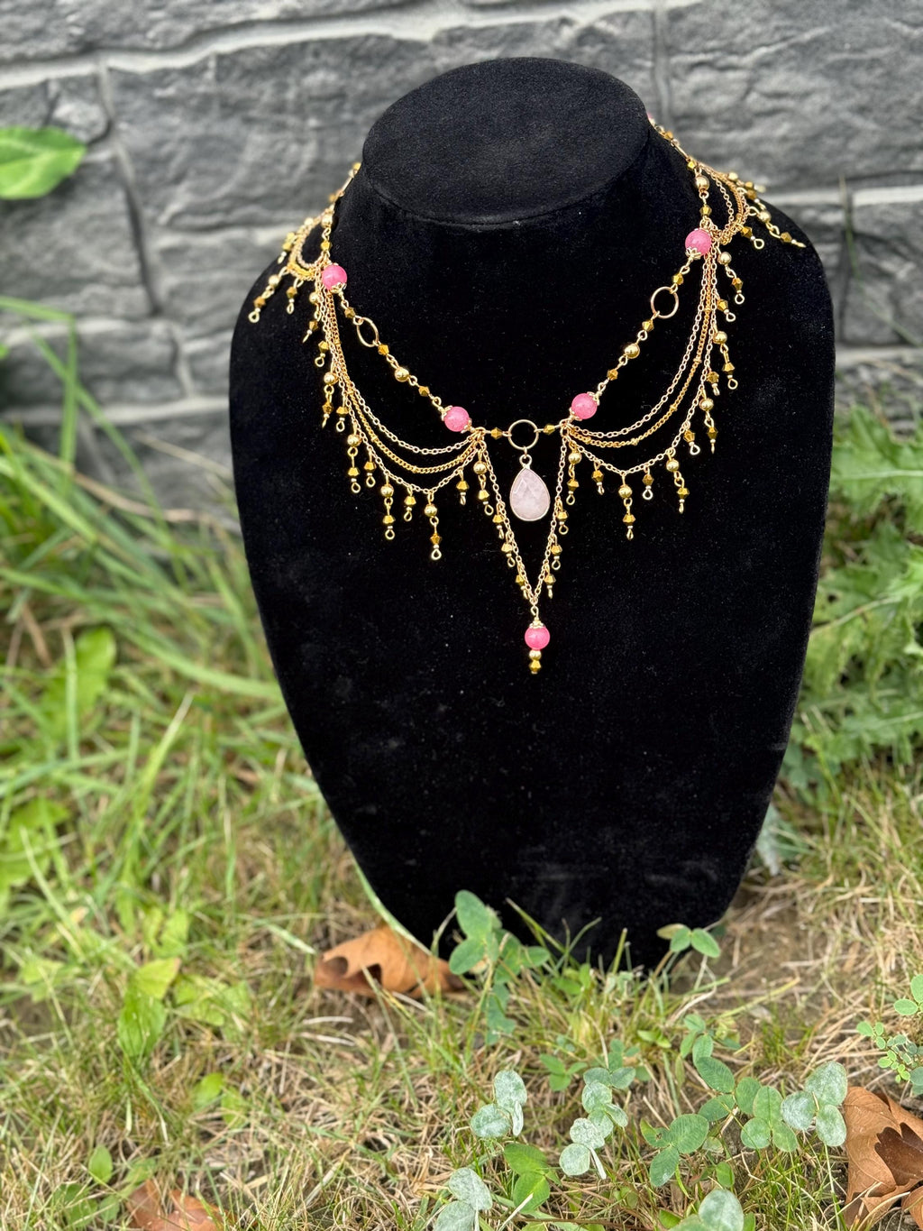 Golden Quartz Rhodochrosite Necklace, Handcrafted Gemstone Jewelry