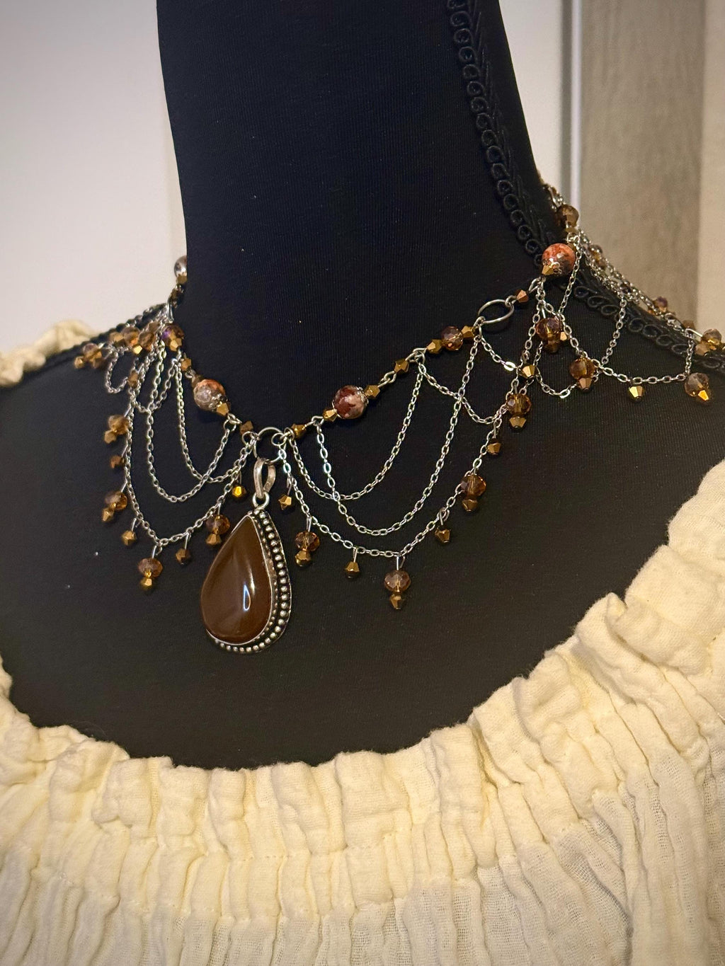 Fire Embers Leopard Jasper Crystal Necklace, Handcrafted Jewelry For Elegant Gift