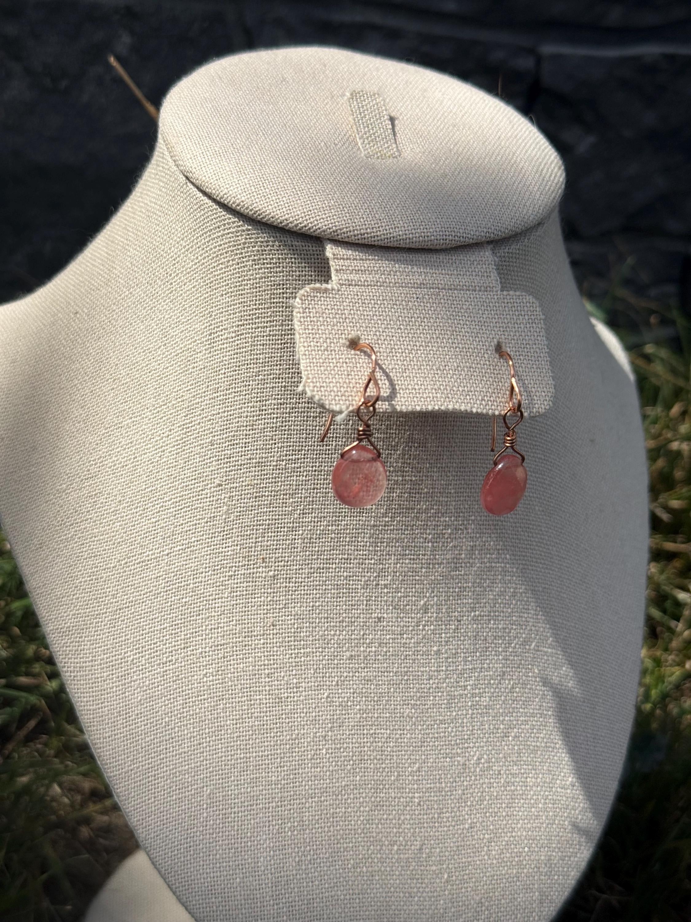 Strawberry Haze Dangle Crystal Earrings, Strawberry Quartz Crystal Earrings