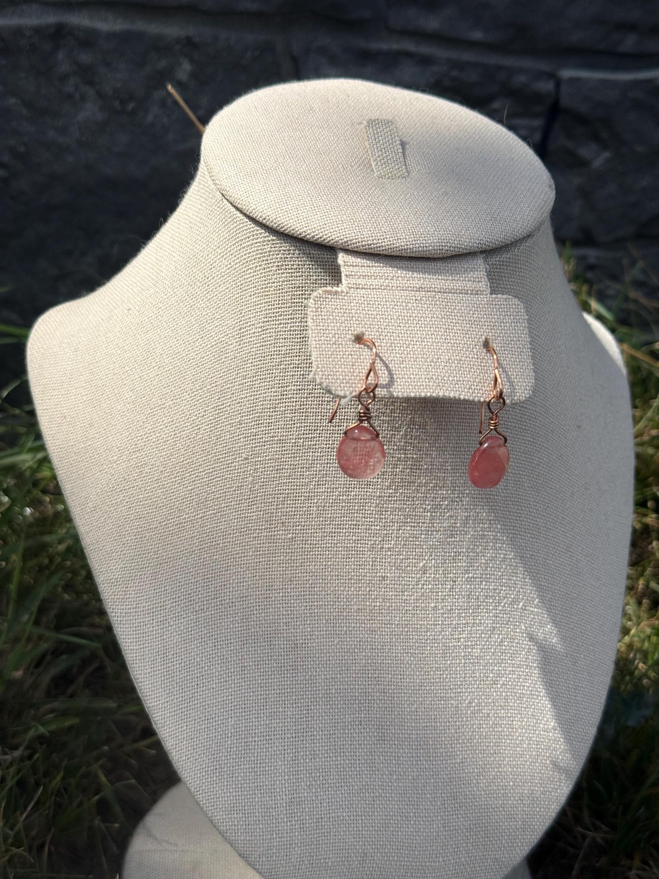 Strawberry Haze Dangle Crystal Earrings, Strawberry Quartz Crystal Earrings