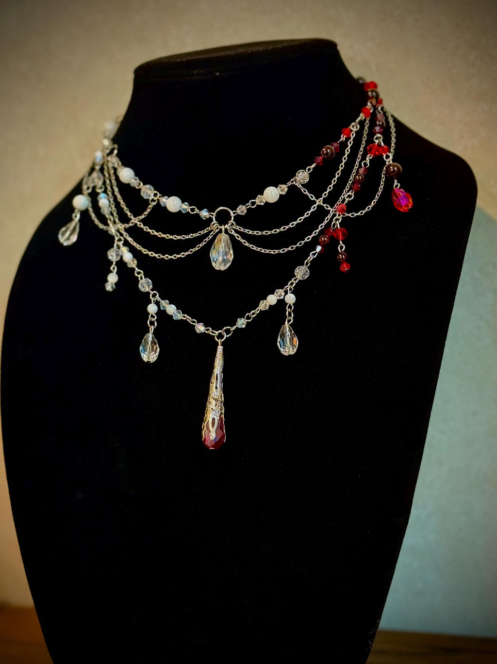 Nightly Treat Garnet and Abalone Shell Necklace, Handcrafted Jewelry For Elegant Gift