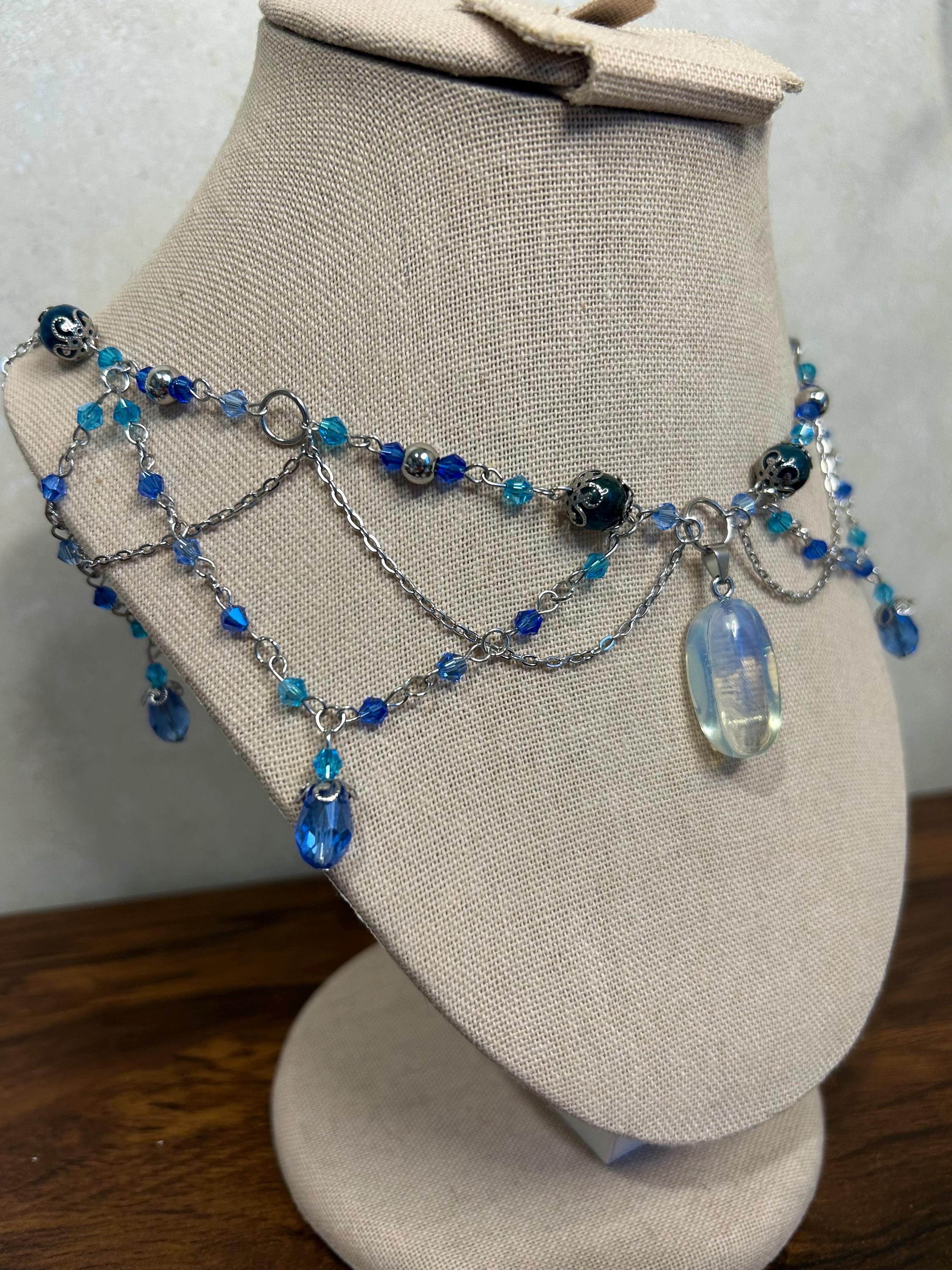 Siren Song Apatite and Opalite Crystal Necklace, Stunning Handmade Blue-White Stone Jewelry for Elegance, Perfect Gift for Nature Lovers