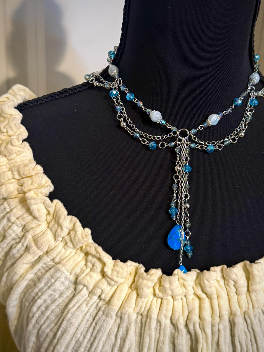 Rainfall Aquamarine and Howlite Crystal Necklace, Handmade Crystal Choker for all Fantasy Lovers