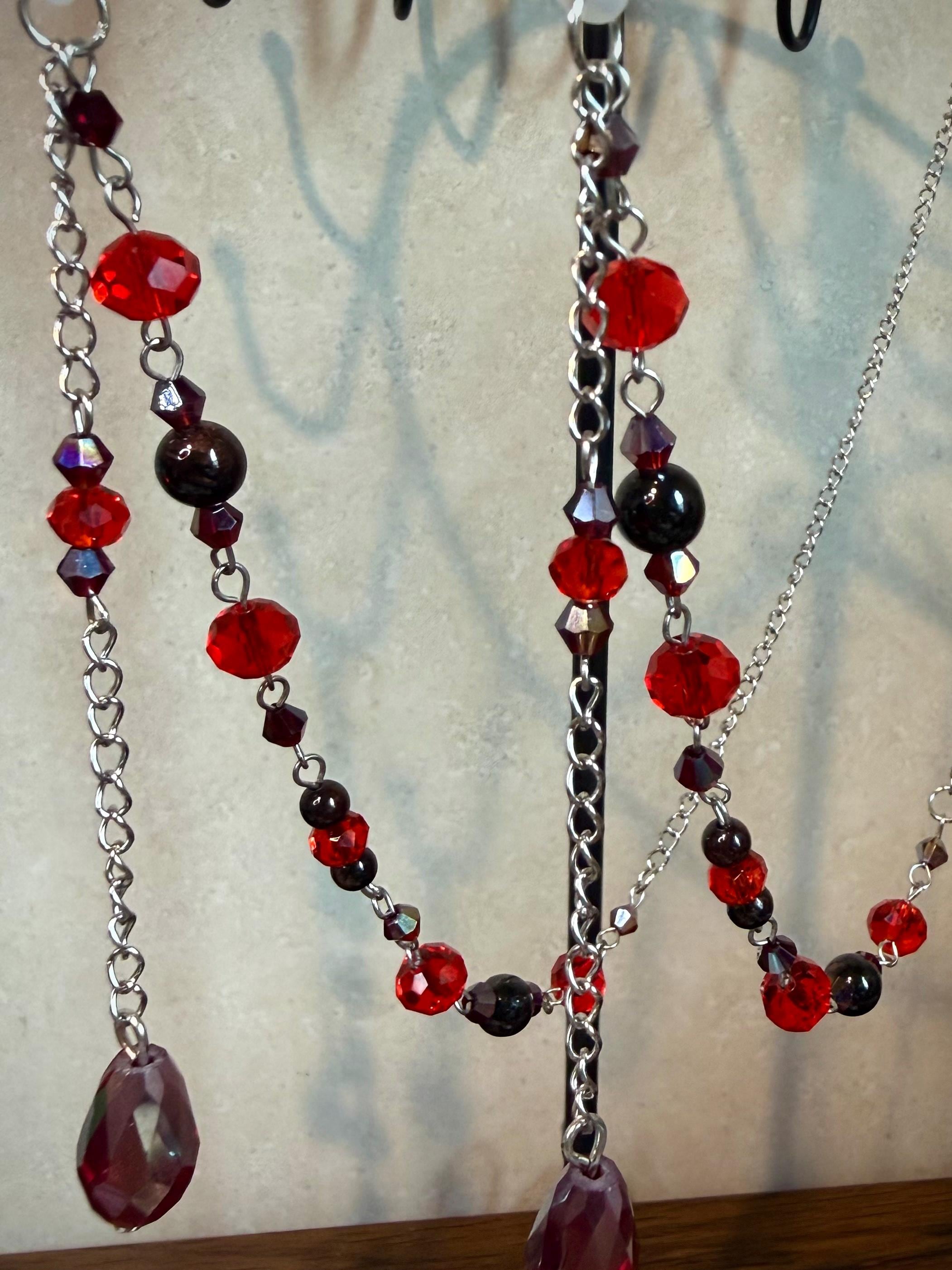 Red Rose Garnet Crystal Eyeglass Chain, Handcrafted Beaded Eyewear Holder for Stylish Wearers