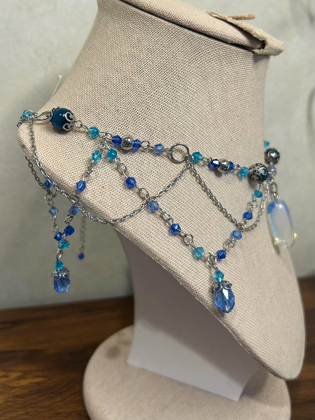 Siren Song Apatite and Opalite Crystal Necklace, Stunning Handmade Blue-White Stone Jewelry for Elegance, Perfect Gift for Nature Lovers