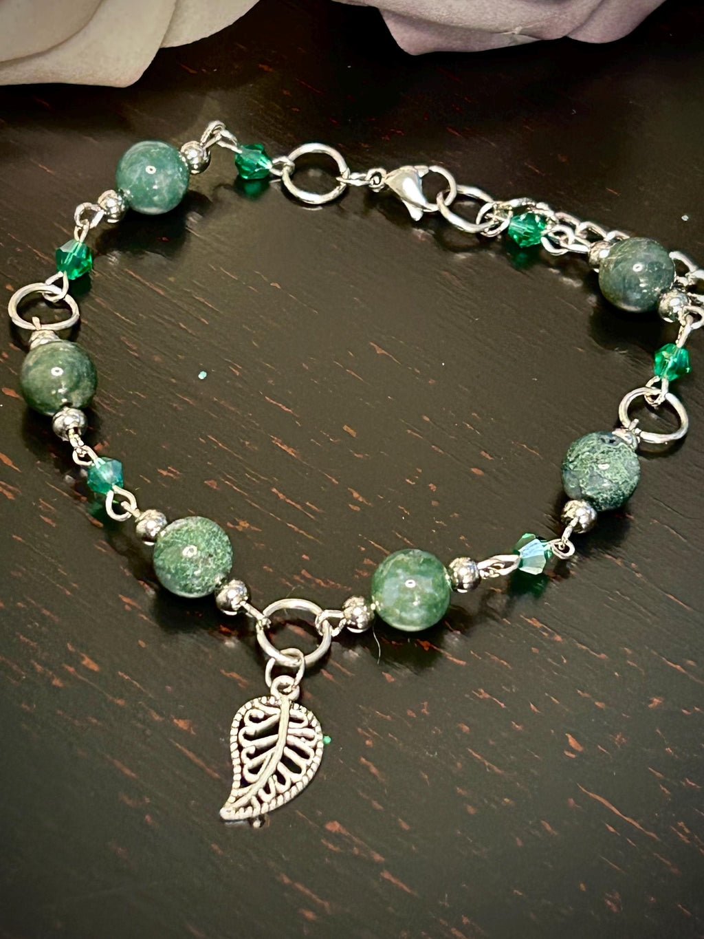Moss Agate Bracelet, Handmade Charm Jewelry, Grounding Stone