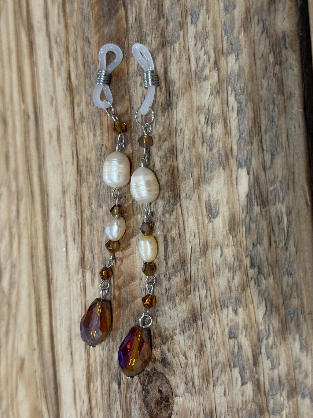 Sandy Shores Pearls Crystal Eyeglass Charms, Nautical Beaded Eyewear Accessory