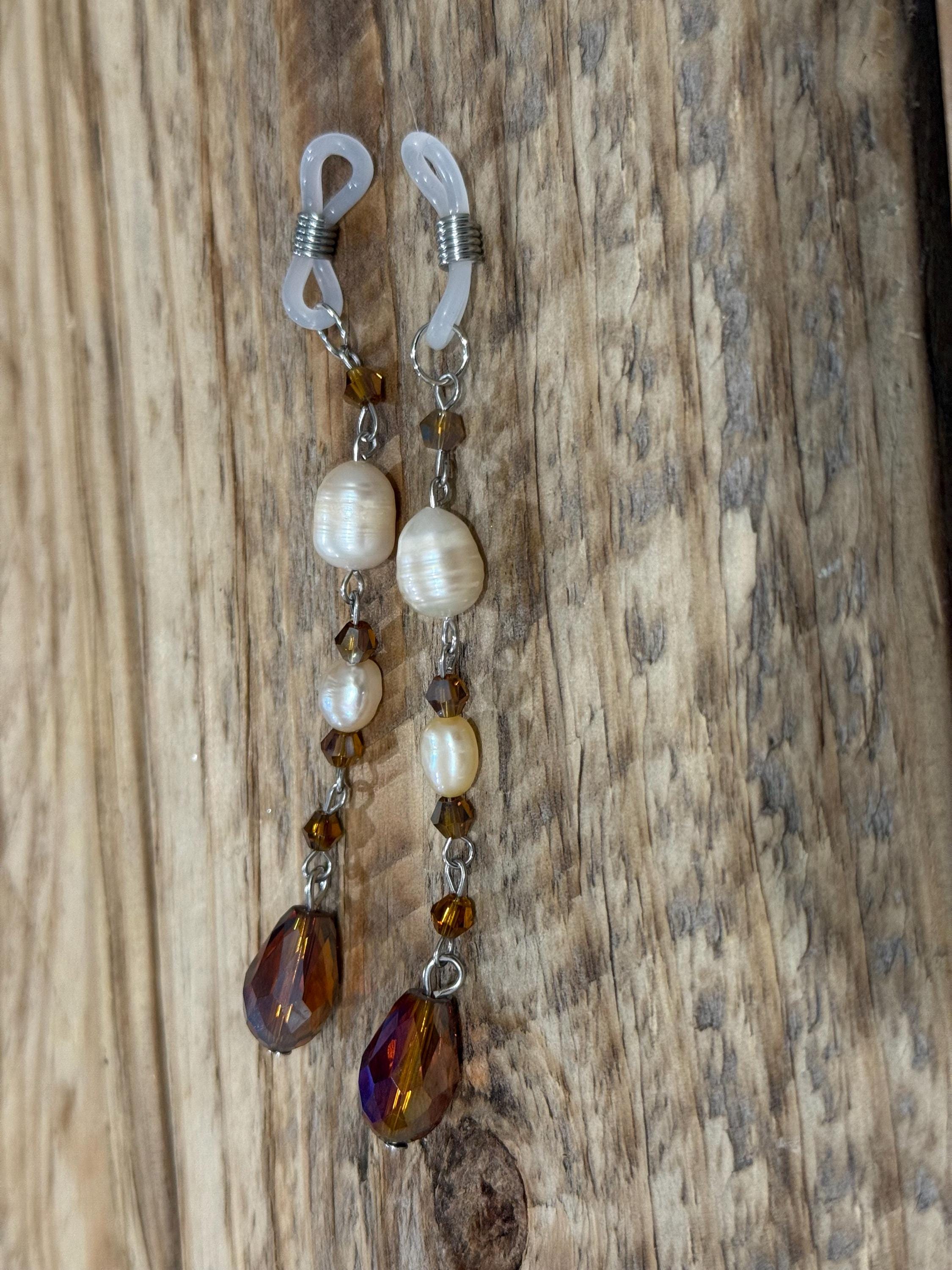 Sandy Shores Pearls Crystal Eyeglass Charms, Nautical Beaded Eyewear Accessory