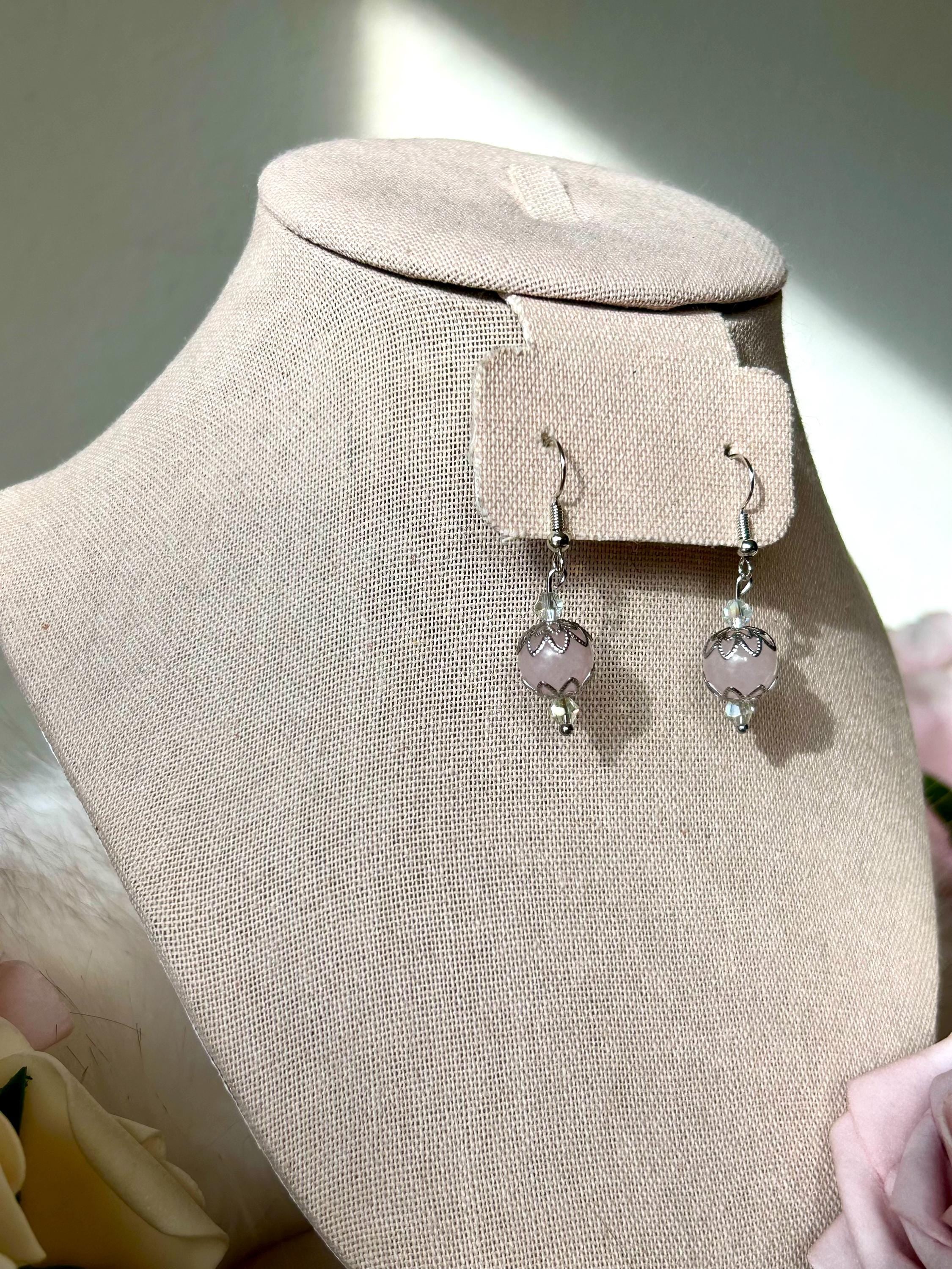 Hopeless Romantic Earrings, Handmade Rose Quartz Crystal Earrings