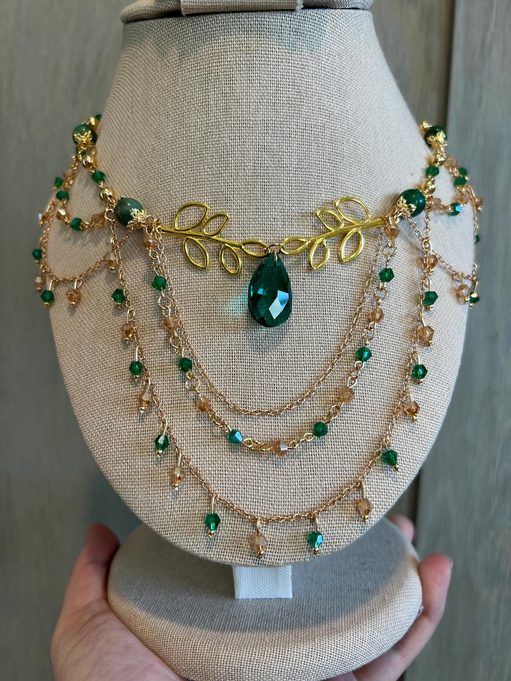 Golden Goddess Verdite Crystal Necklace, Handmade Crystal Choker for all Fantasy Lovers