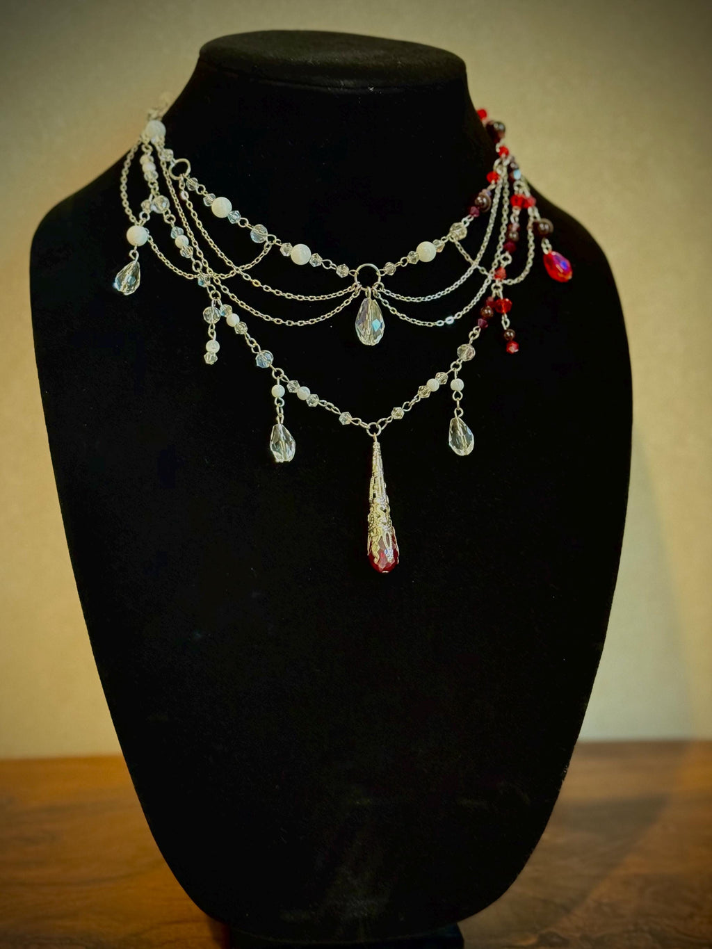 Nightly Treat Garnet and Abalone Shell Necklace, Handcrafted Jewelry For Elegant Gift