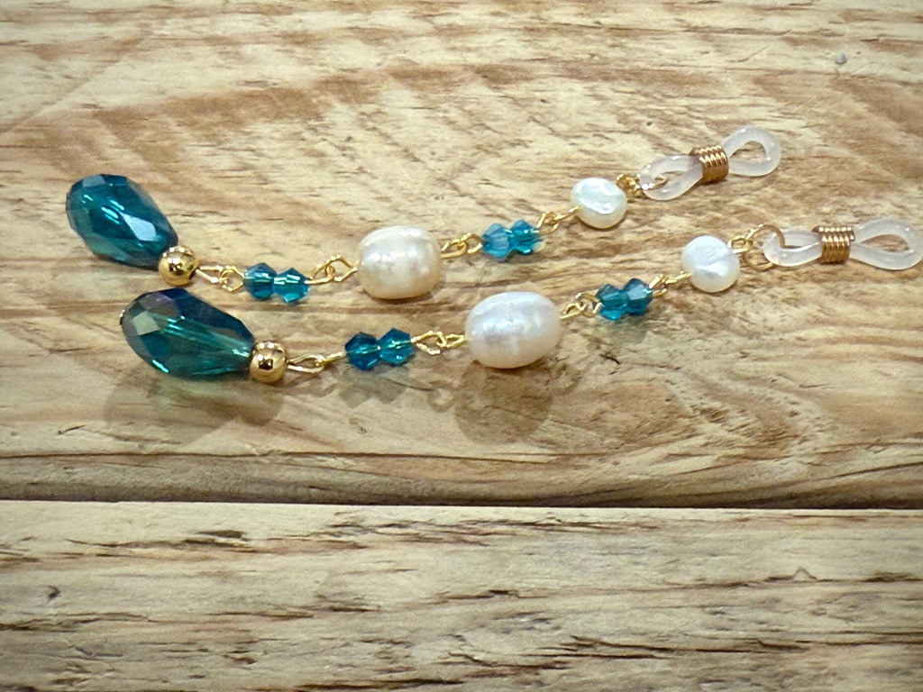 Mermaid Pearls Crystal Eyeglass Charms, Nautical Beaded Eyewear Accessory, Gift for Ocean Lovers