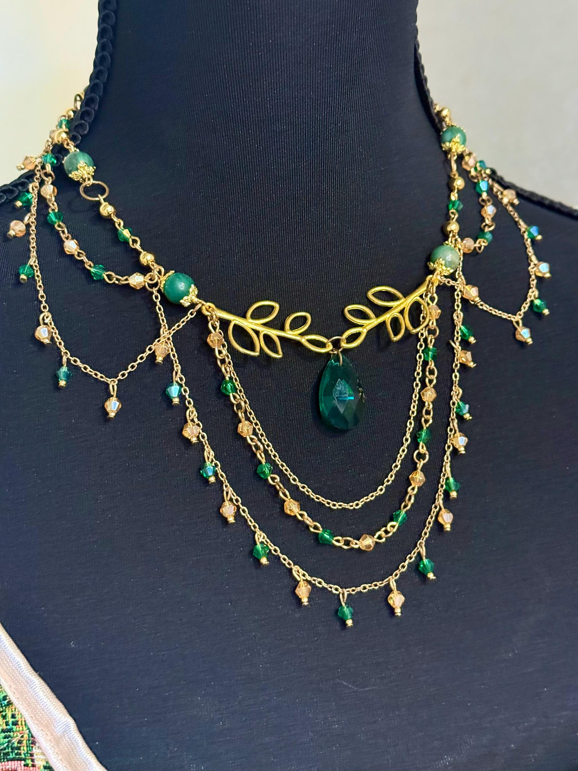 Golden Goddess Verdite Crystal Necklace, Handmade Crystal Choker for all Fantasy Lovers