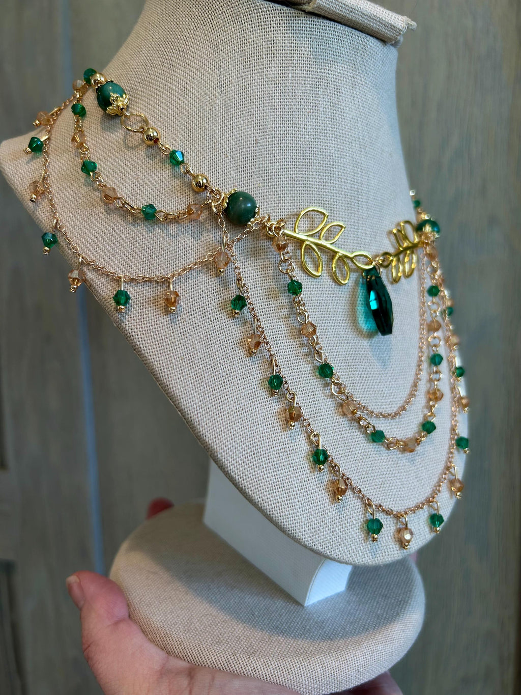 Golden Goddess Verdite Crystal Necklace, Handmade Crystal Choker for all Fantasy Lovers
