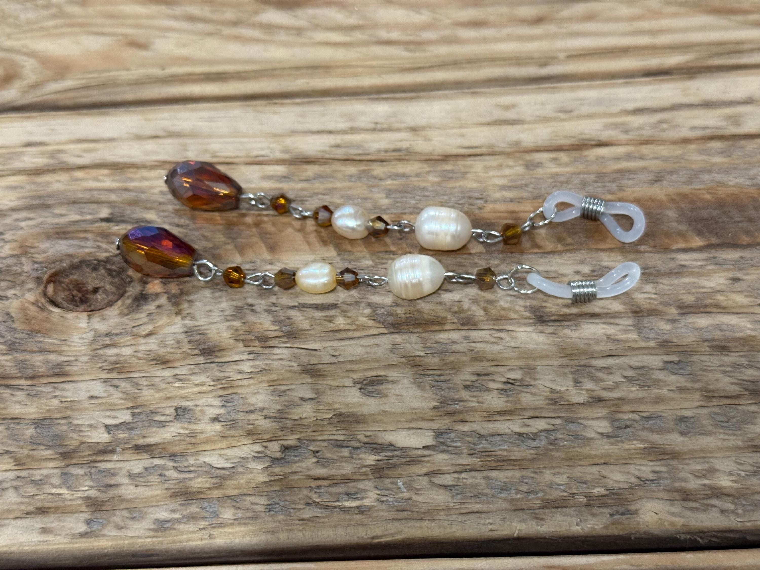 Sandy Shores Pearls Crystal Eyeglass Charms, Nautical Beaded Eyewear Accessory