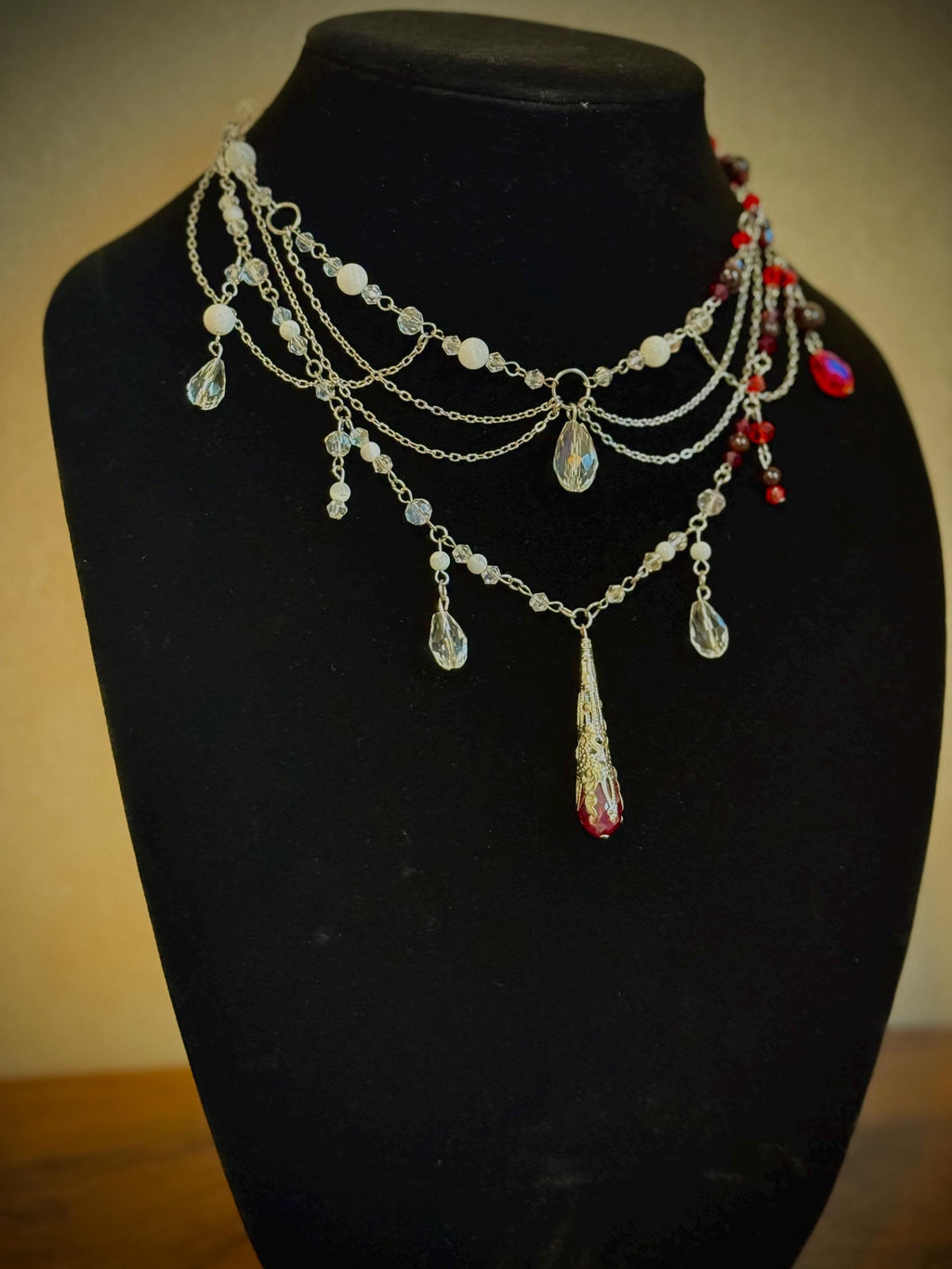 Nightly Treat Garnet and Abalone Shell Necklace, Handcrafted Jewelry For Elegant Gift