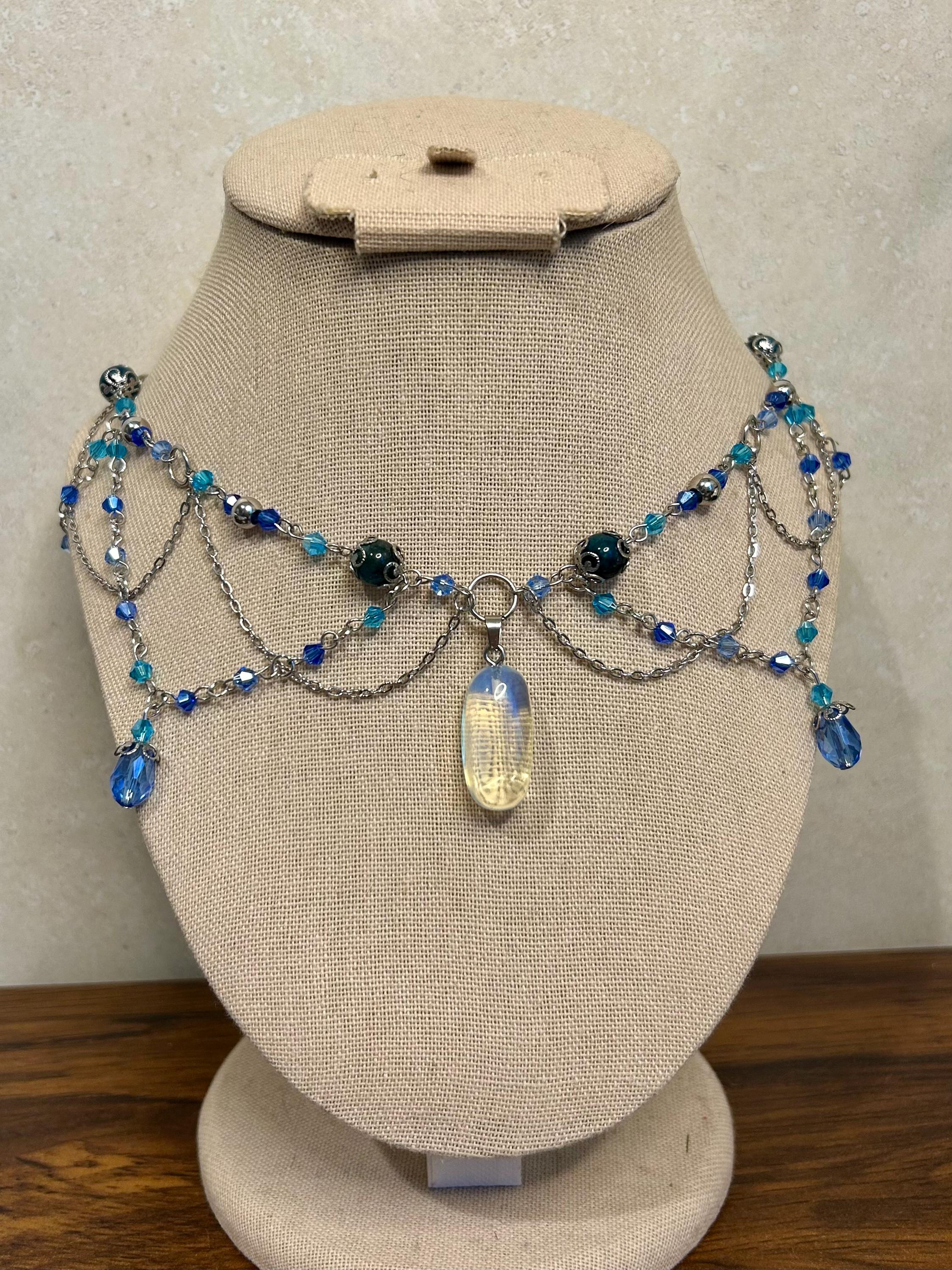Siren Song Apatite and Opalite Crystal Necklace, Stunning Handmade Blue-White Stone Jewelry for Elegance, Perfect Gift for Nature Lovers