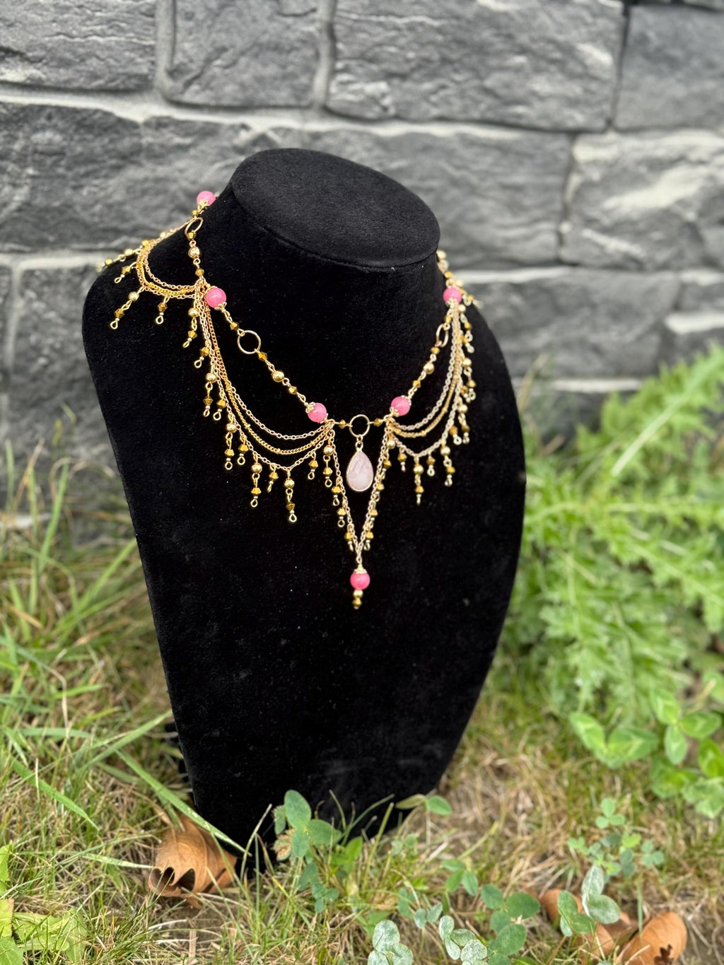 Golden Quartz Rhodochrosite Necklace, Handcrafted Gemstone Jewelry