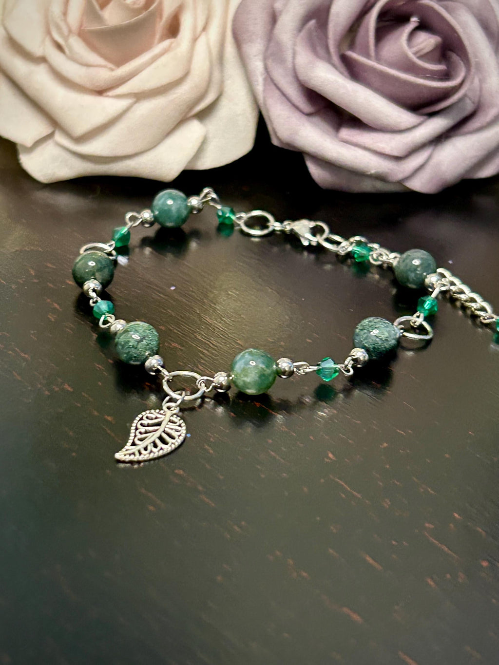 Moss Agate Bracelet, Handmade Charm Jewelry, Grounding Stone