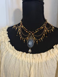 Three Muses Onyx Crystal Necklace, Handcrafted Jewelry For Elegant Gift