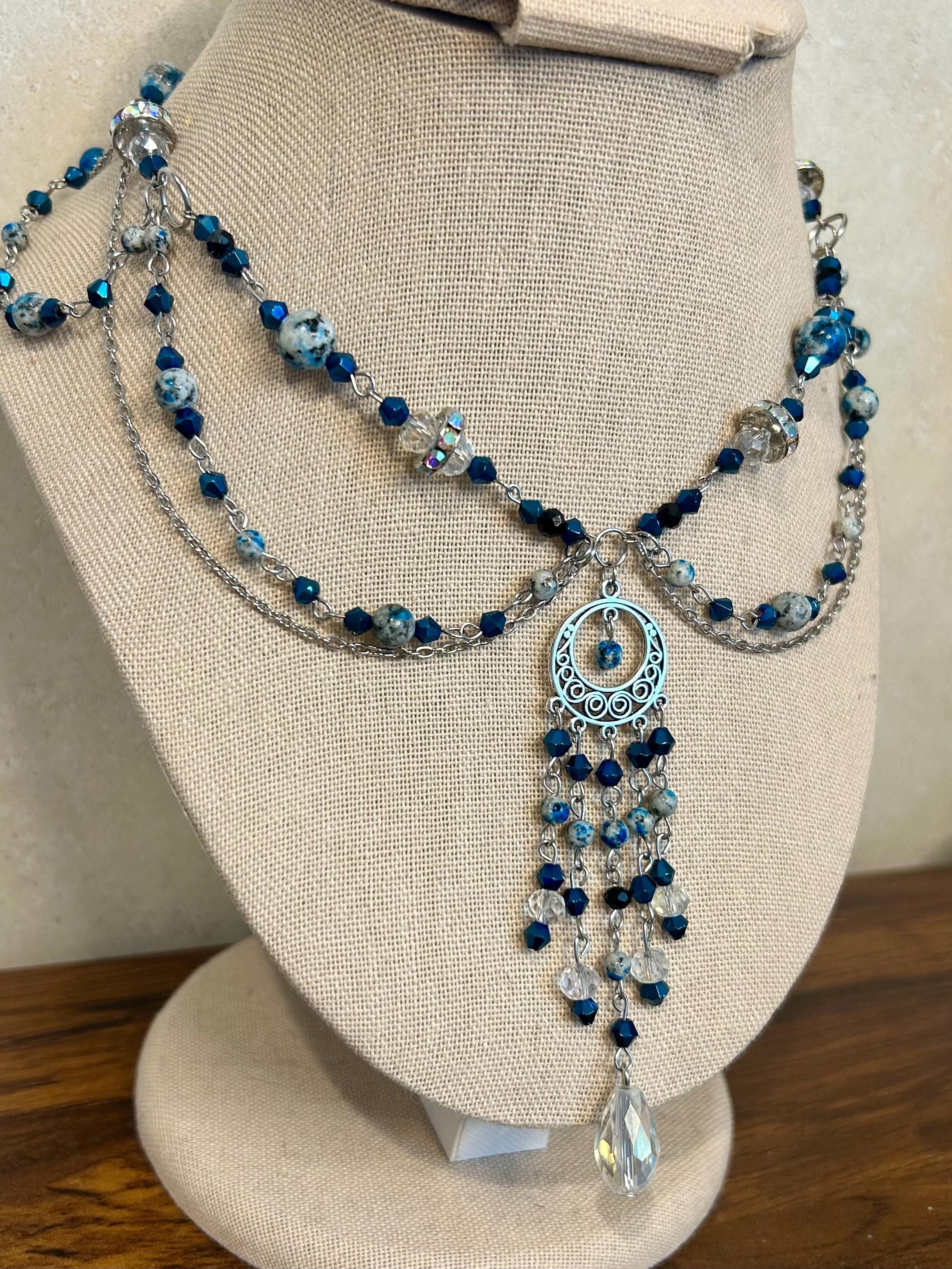 Ocean Waves K2 Crystal Necklace, Stunning Handmade Blue-White Stone Jewelry for Elegance, Perfect Gift for Nature Lovers