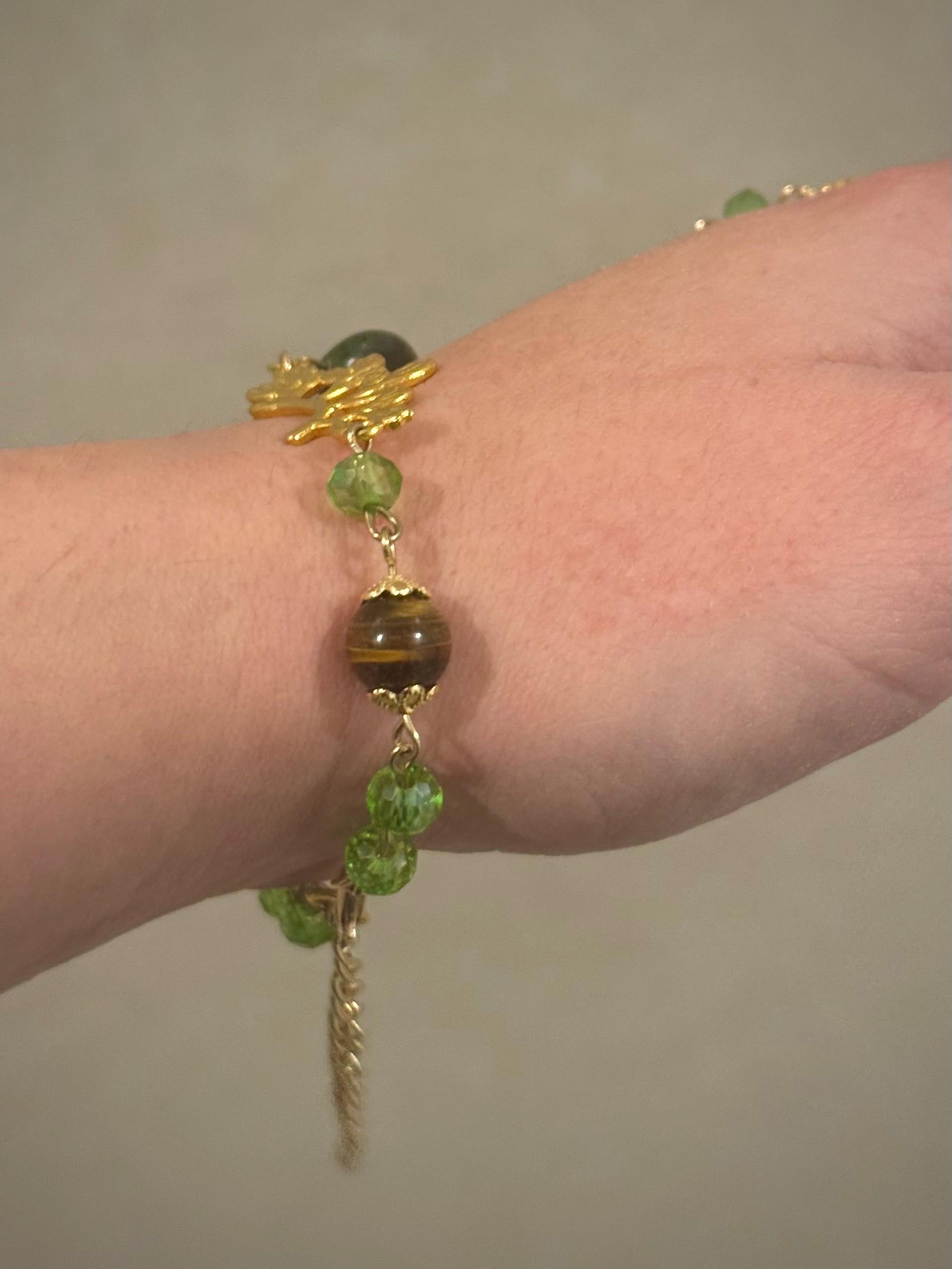 Forest Nymph Tiger Eyes and Serpentine Hand Chain, Mystical Hand Accessory