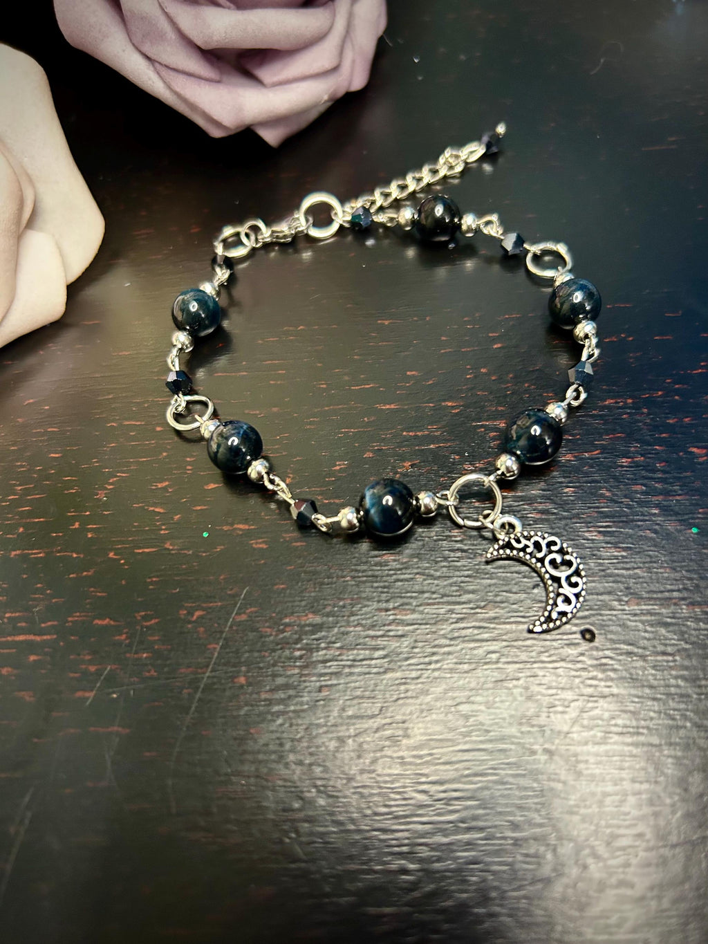 Witching Hour Blue Tiger Eye Bracelet, Perfect Gift for Spooky Season and Crystal Lovers, Handmade Crystal Bracelet