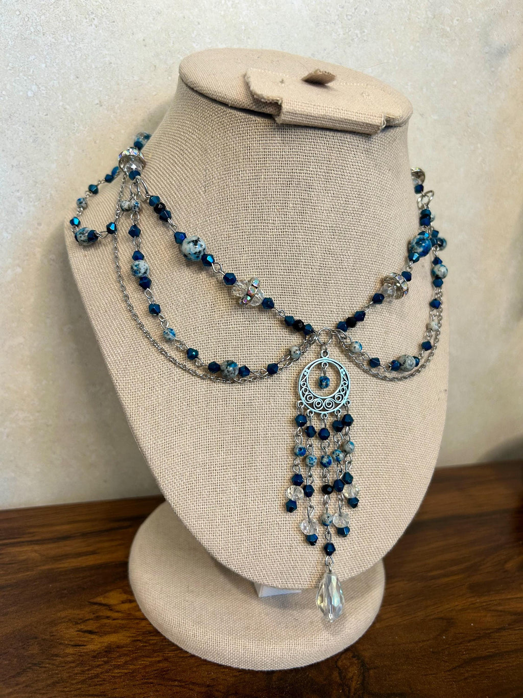 Ocean Waves K2 Crystal Necklace, Stunning Handmade Blue-White Stone Jewelry for Elegance, Perfect Gift for Nature Lovers