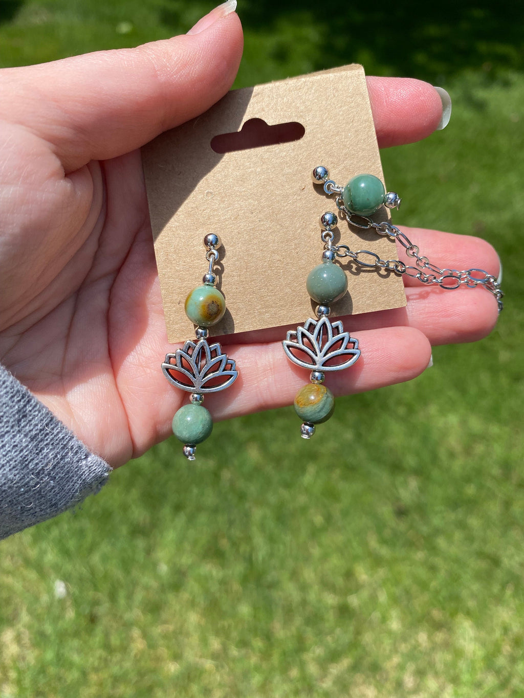 Dragon Blood Jade Lotus Crystal Earrings, Artisan Green Stone Earrings for Energy & Balance, Thoughtful Gift for Any Occasion