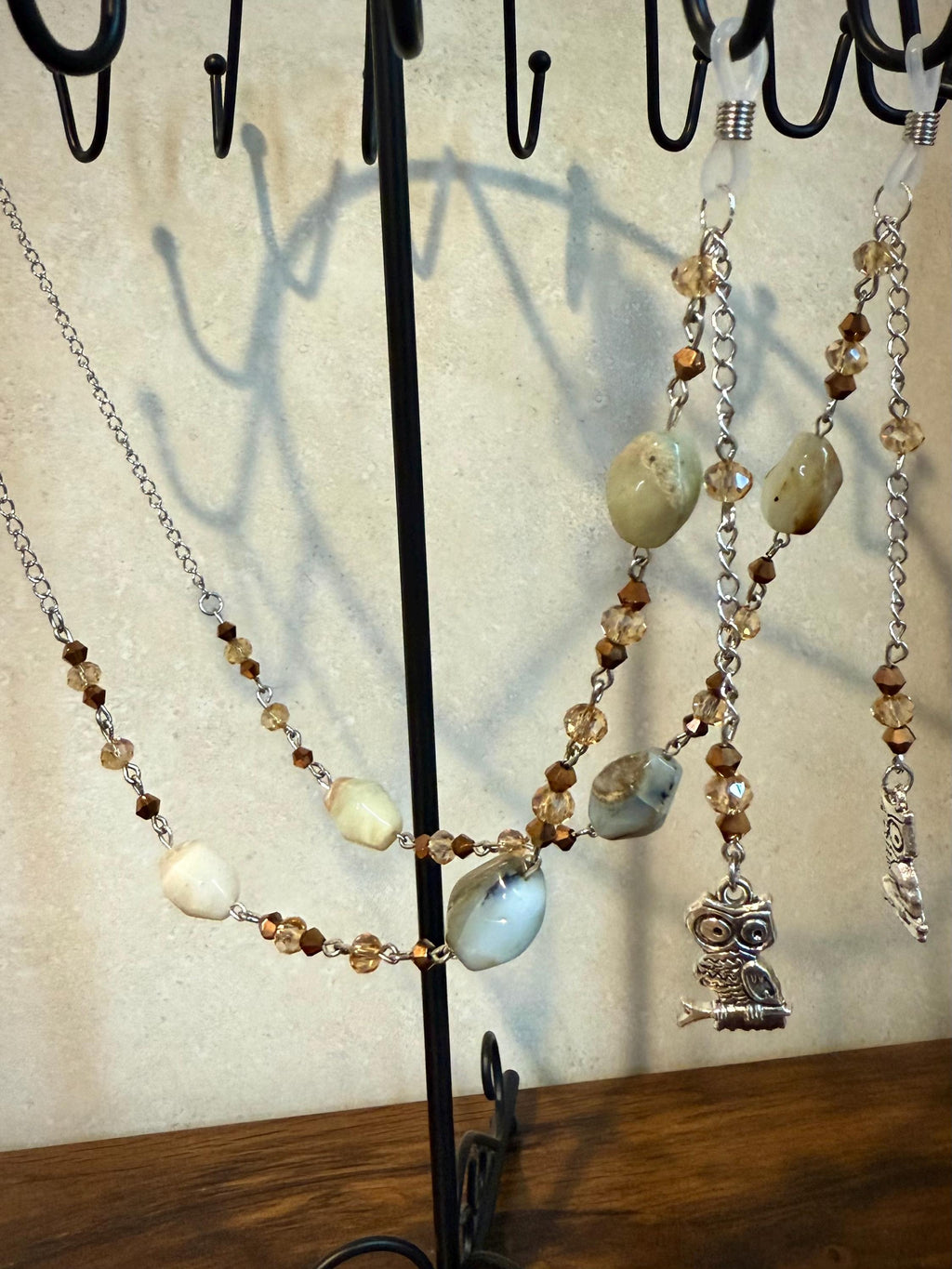 Night Owl Azurite Crystal Eyeglass Chain, Handcrafted Beaded Eyewear Holder for Stylish Wearers