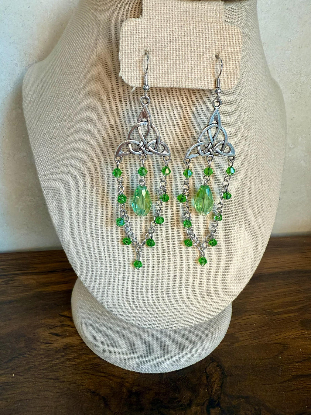 Handmade Celtic Knot Crystal Dangle Earrings, Fantasy Jewelry