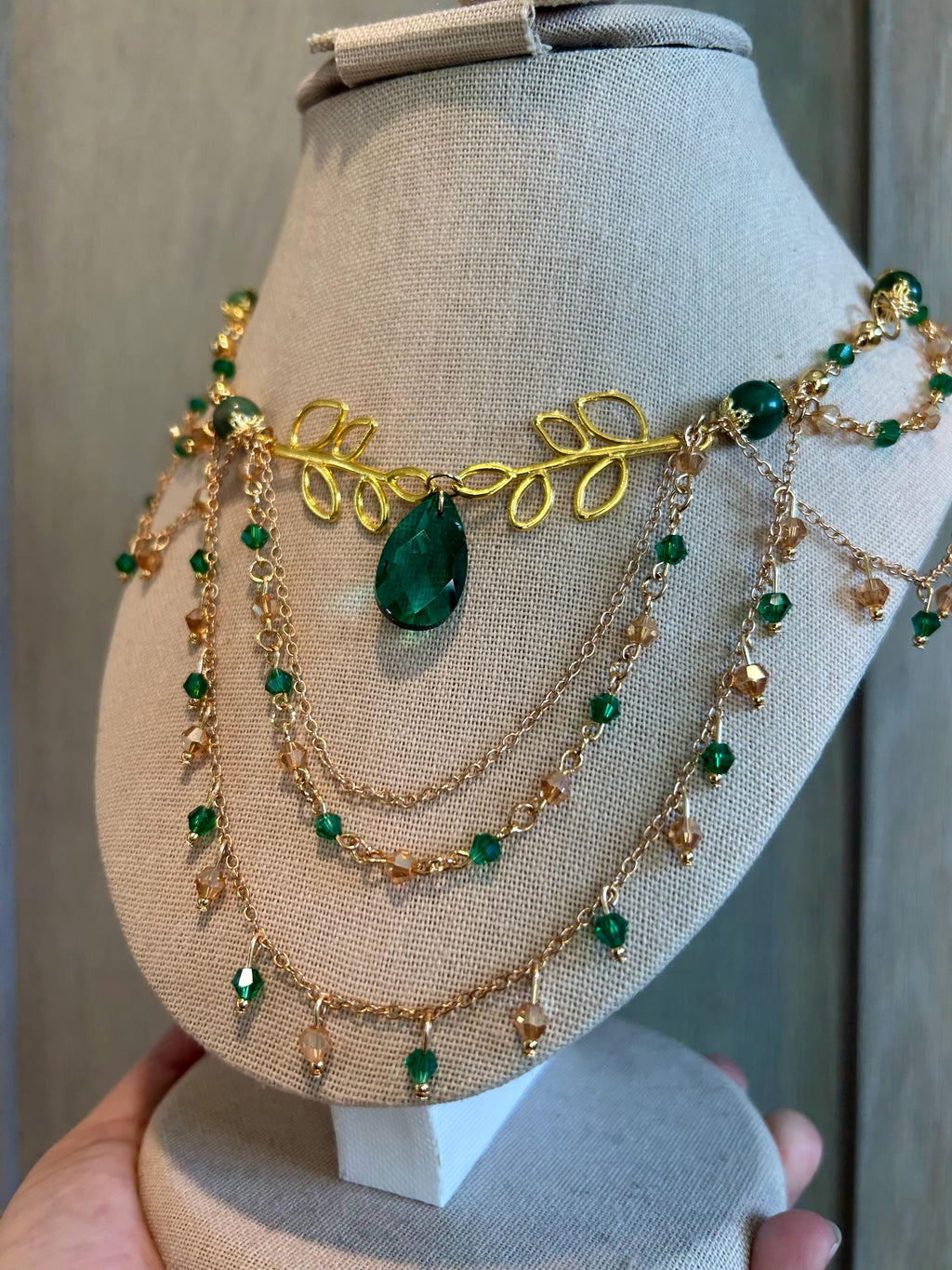 Golden Goddess Verdite Crystal Necklace, Handmade Crystal Choker for all Fantasy Lovers
