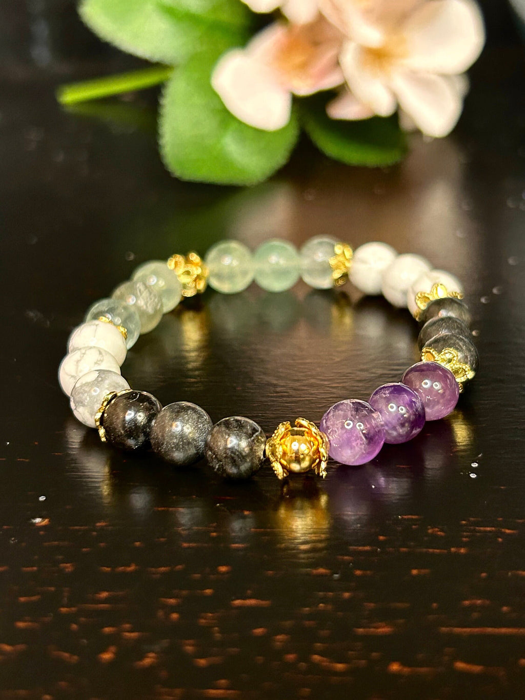Crystal Bracelet, Howlite, Amethyst, Stress Relief, Anxiety Support